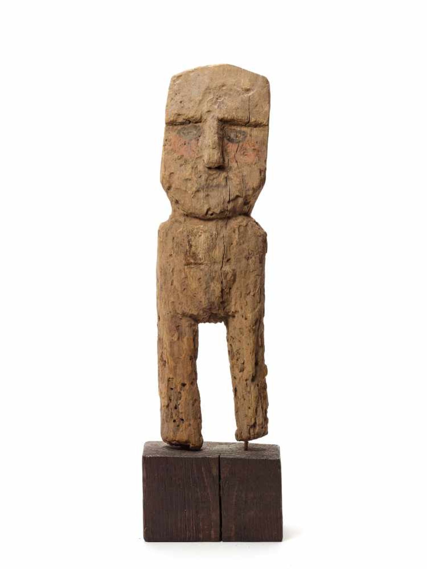 WOODEN FEMALE FIGURE - CHANCAY, PERU, C. 1000-1200 ADCarved and painted woodChancay, Peru, c. 1000-