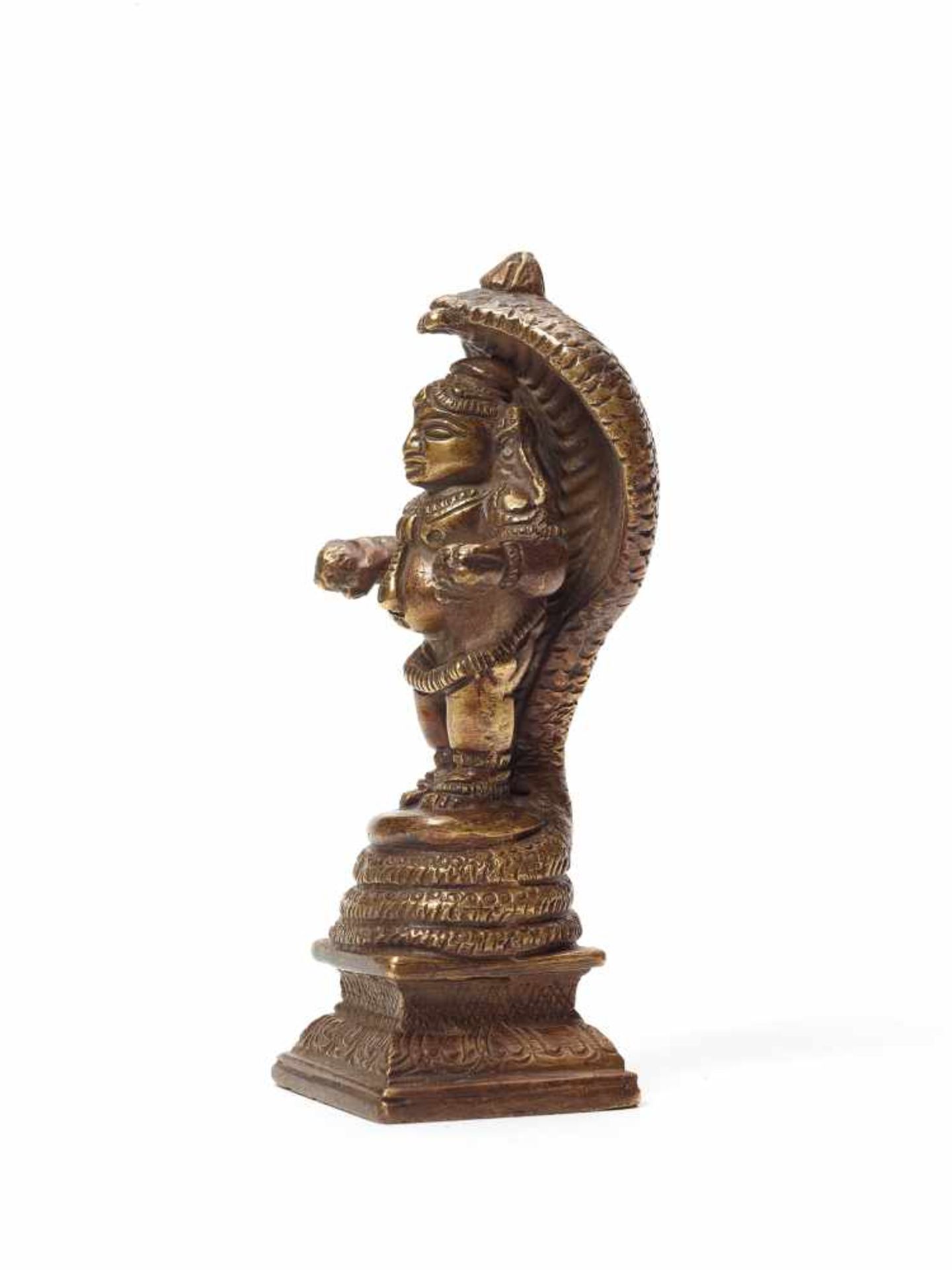 A RARE INDIAN BRONZE OF STANDING KRISHNA WITH NAGAYellow bronzeSouth-India, 19th centuryA rare and - Image 3 of 5