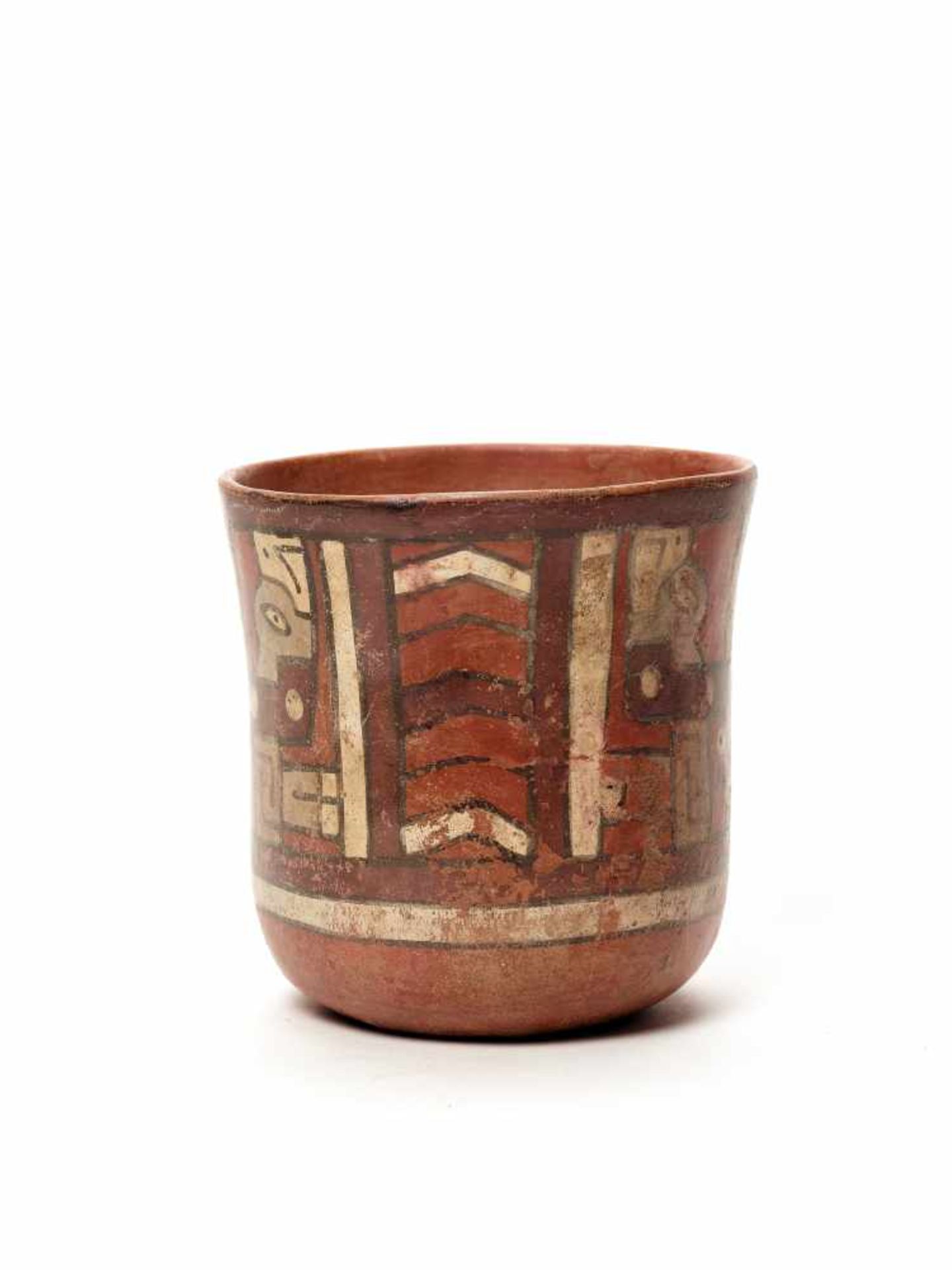 THREE CUPS AND A VESSEL- HUARI/ WARI CULTURE STYLE Painted clayHuari/ Wari culture style, Peru, - Image 6 of 13