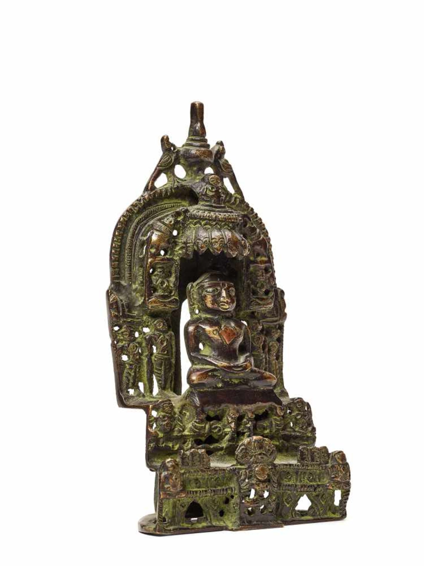 AN INDIAN BRONZE JAIN ALTAR AFTER A HISTORIC PIECE, 20TH CENTURYBronze, silver inlaysIndia, 20th - Image 5 of 5