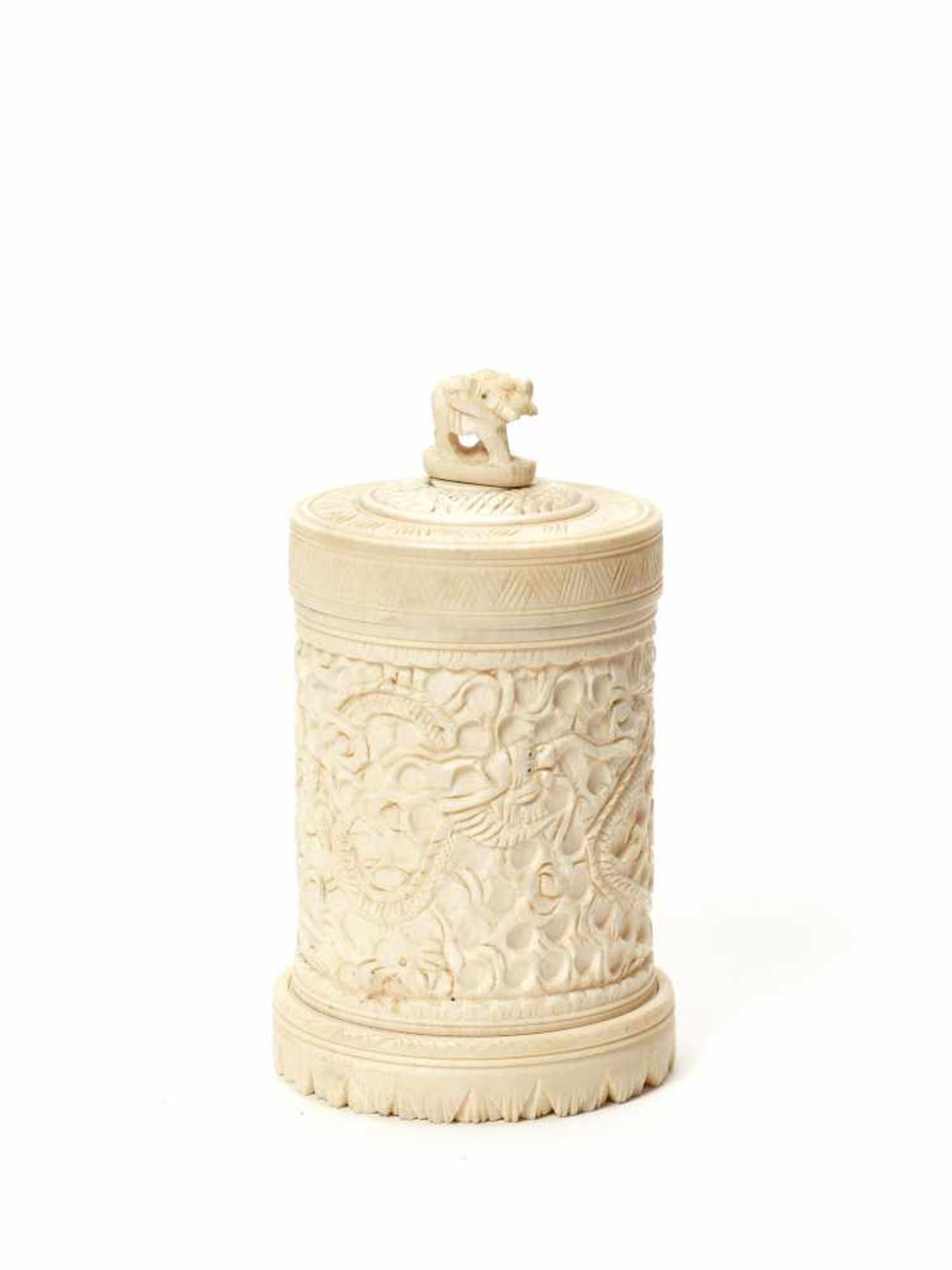 AN INDIAN IVORY BOX AND COVER, C. 1880IvoryIndia, c. 1880This Indian ivory box and cover features