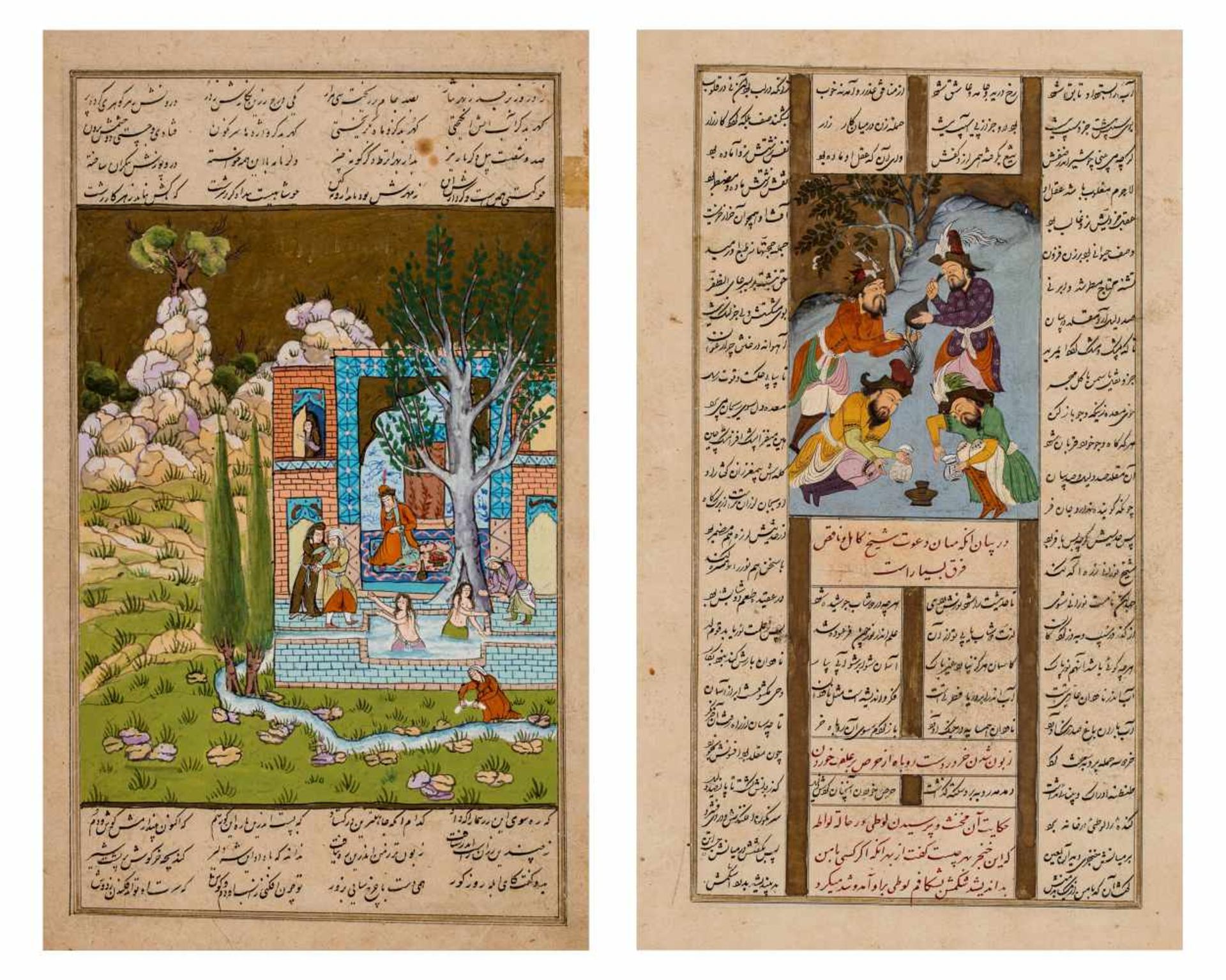 TWO INDO-PERSIAN MINIATURE PAINTINGS WITH CALLIGRAPHY - 19th CENTURYMiniature painting with colors