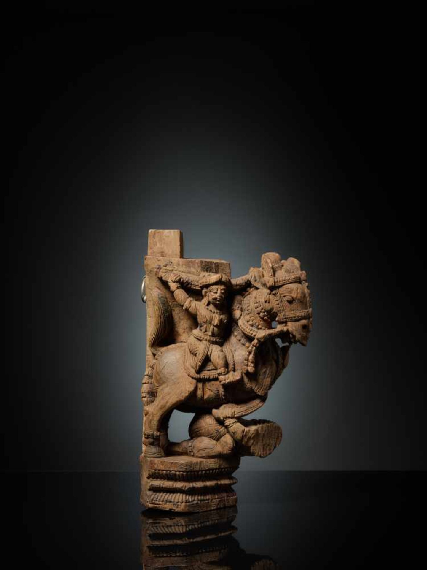 WOODEN RELIEF OF WARRIOR ON A HORSE, 19TH CENTURYHand carved wood Southern India, 19th century - Image 2 of 5