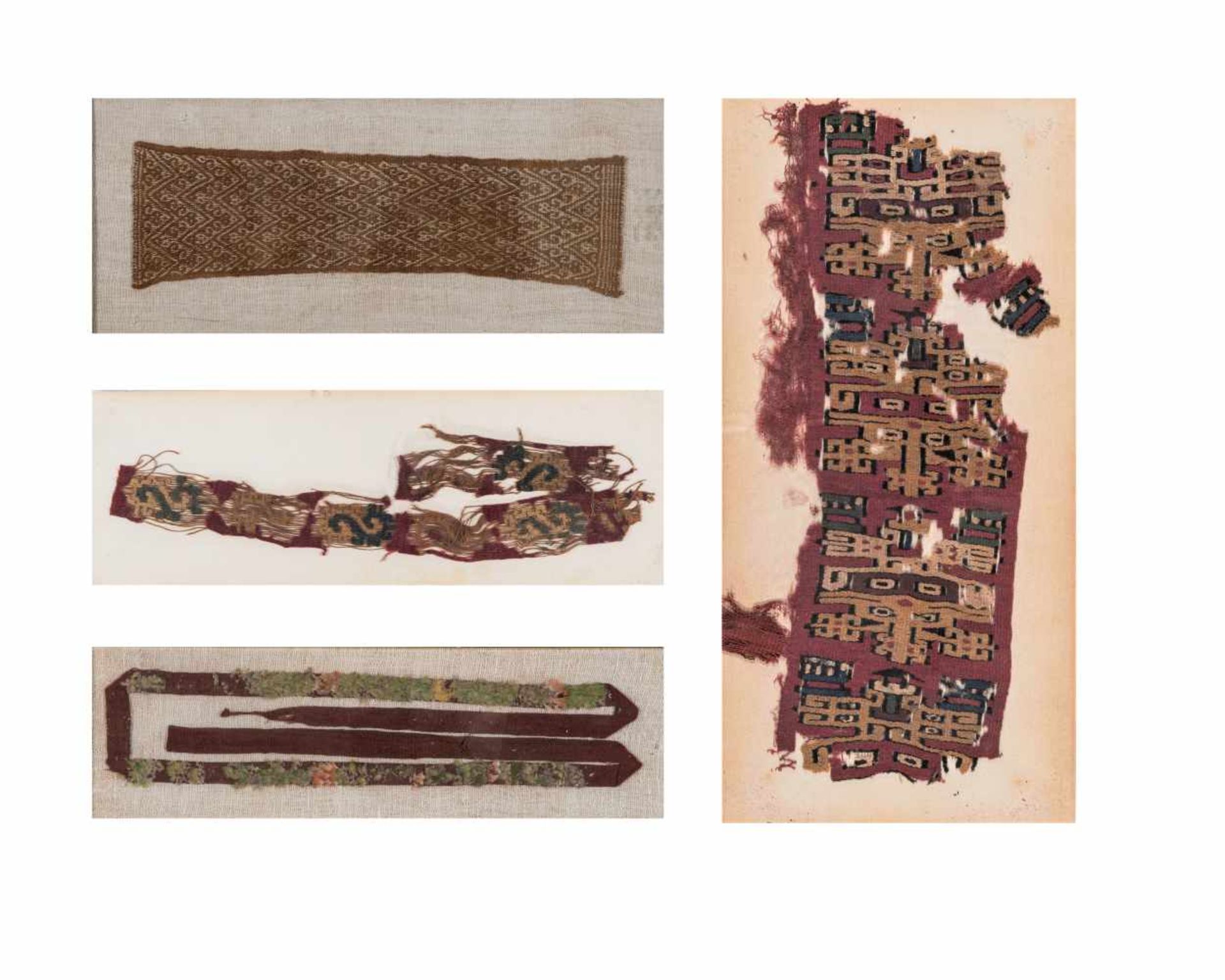 3 TEXTILE FRAGMENTS AND 1 BAND – NAZCA AND CHANCAY CULTUREWoven FabricNazca culture, Peru, c. 100 BC