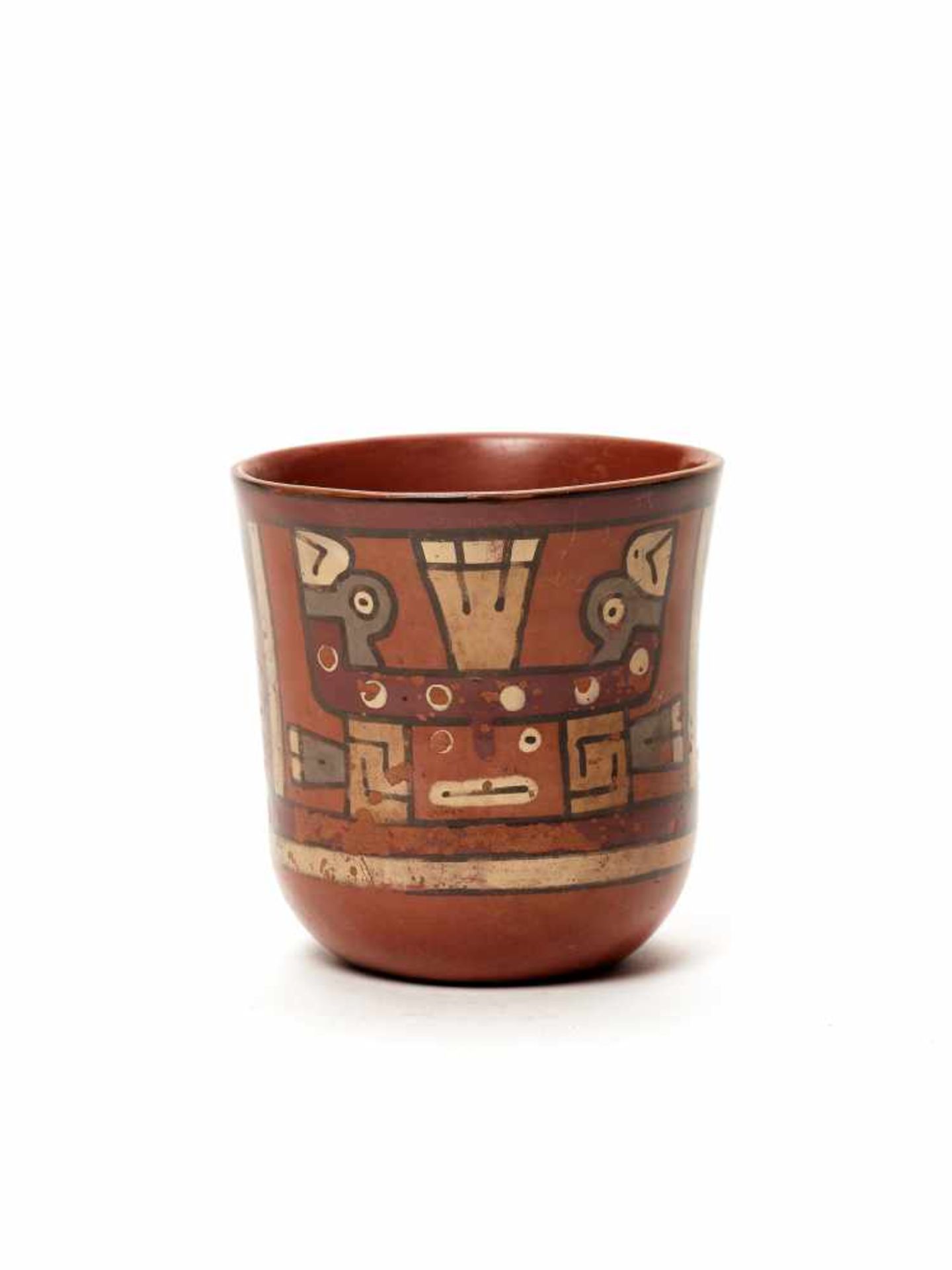 THREE CUPS AND A VESSEL- HUARI/ WARI CULTURE STYLE Painted clayHuari/ Wari culture style, Peru, - Image 10 of 13