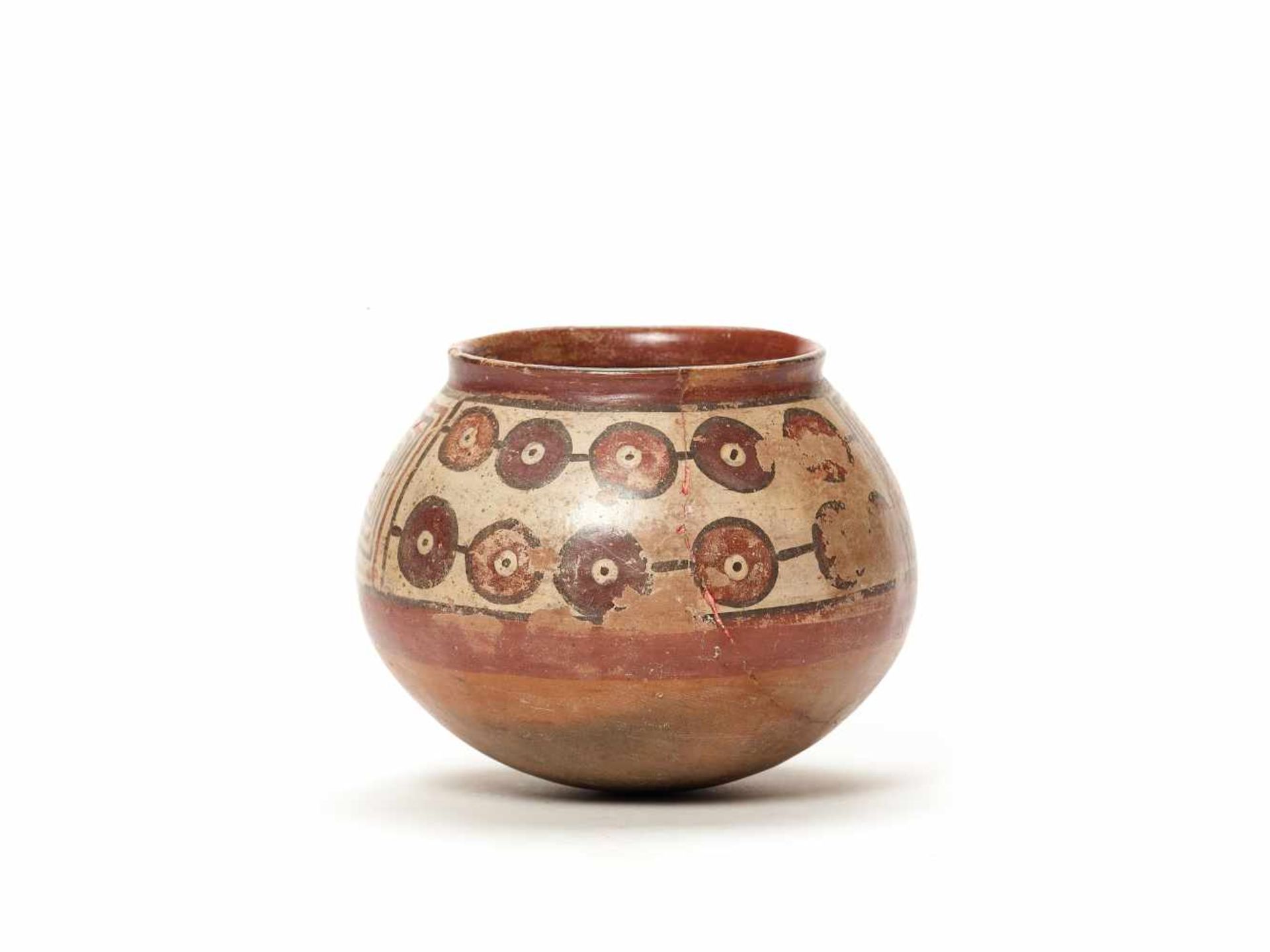 PAINTED CLAY POT - NAZCA, PERU, C. 300-600 ADPainted clayNazca, Peru, c. 300-600 ADSpherical form