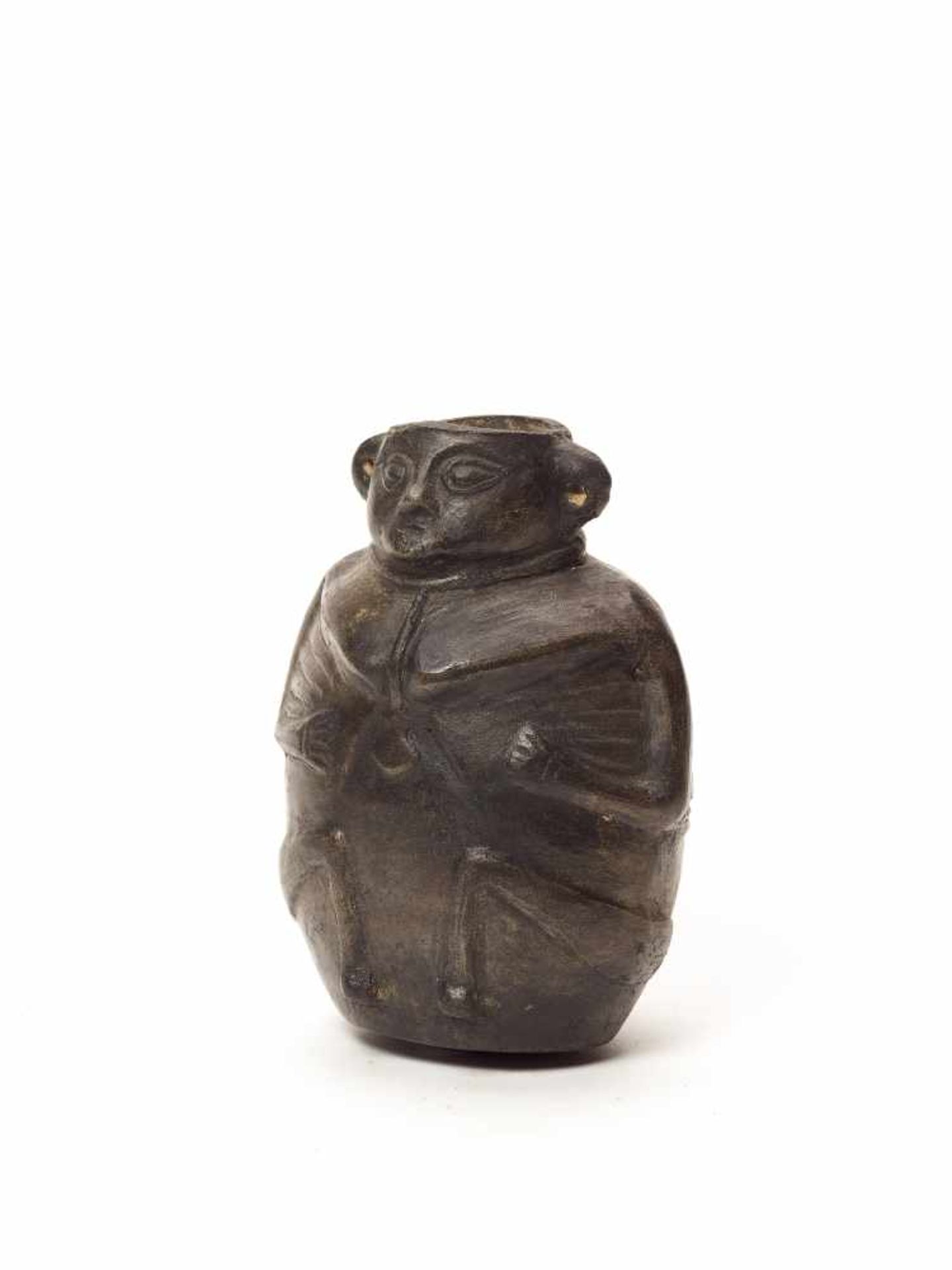 MAN-SHAPED VESSEL - VICÚS CULTURE, PERU, C. 100 BC-600 ADBlack fired clayVicús culture, Peru, c. 100 - Image 3 of 5