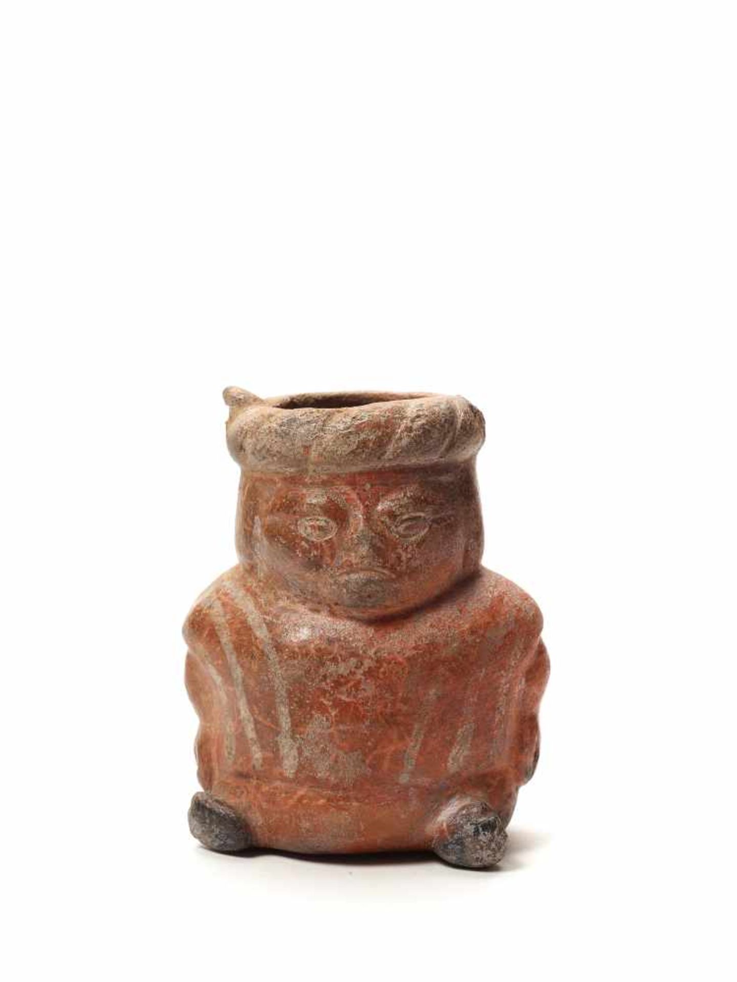 VESSEL IN THE FORM OF A DWARF - MOCHE CULTURE, PERU, C. 500 ADFired clayMoche culture, Peru, c.