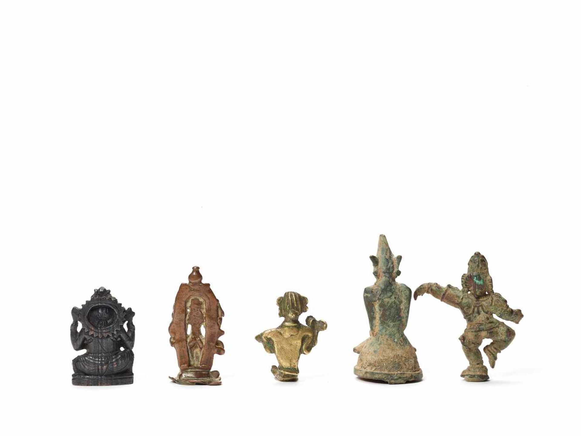 FIVE SMALL BRONZE FIGURES OF DEITIESBronzeIndia and Southeast Asia, 17th to 19th century, possibly - Image 2 of 2