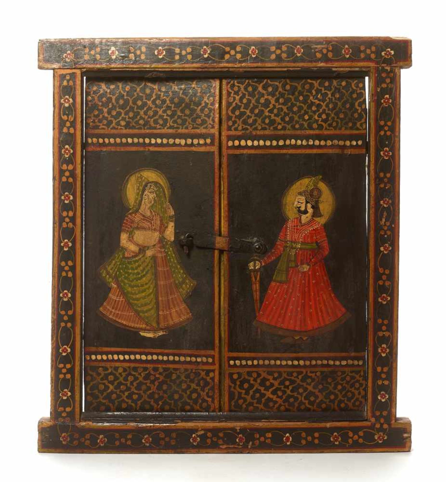 A DOUBLE-FOLDING WOODEN WINDOW - INDIA, 19TH CENTURYIndia, late 19th centuryPainted wood and