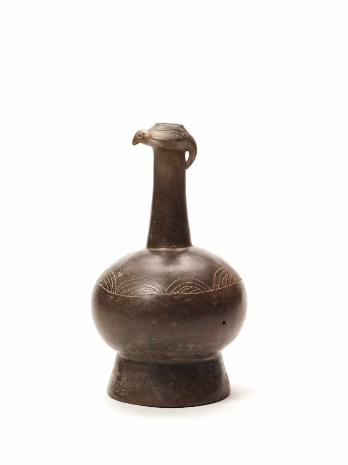 TL TESTED VESSEL WITH BIRD - CHAVIN CULTURE, PERU, C. 3RD CENTURY BCBlack fired clayChavin