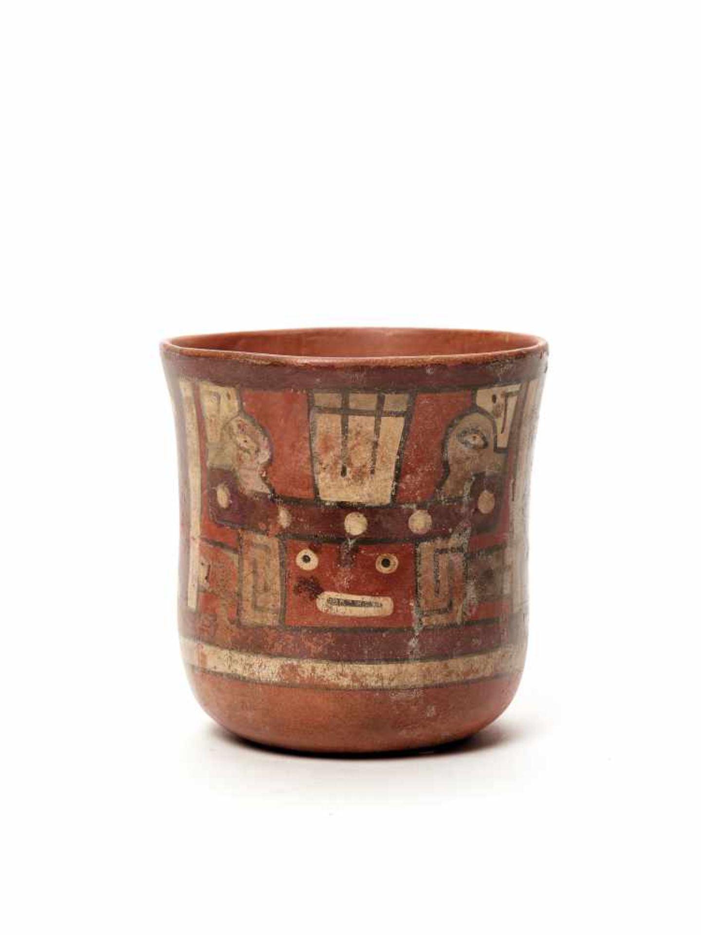 THREE CUPS AND A VESSEL- HUARI/ WARI CULTURE STYLE Painted clayHuari/ Wari culture style, Peru, - Image 7 of 13