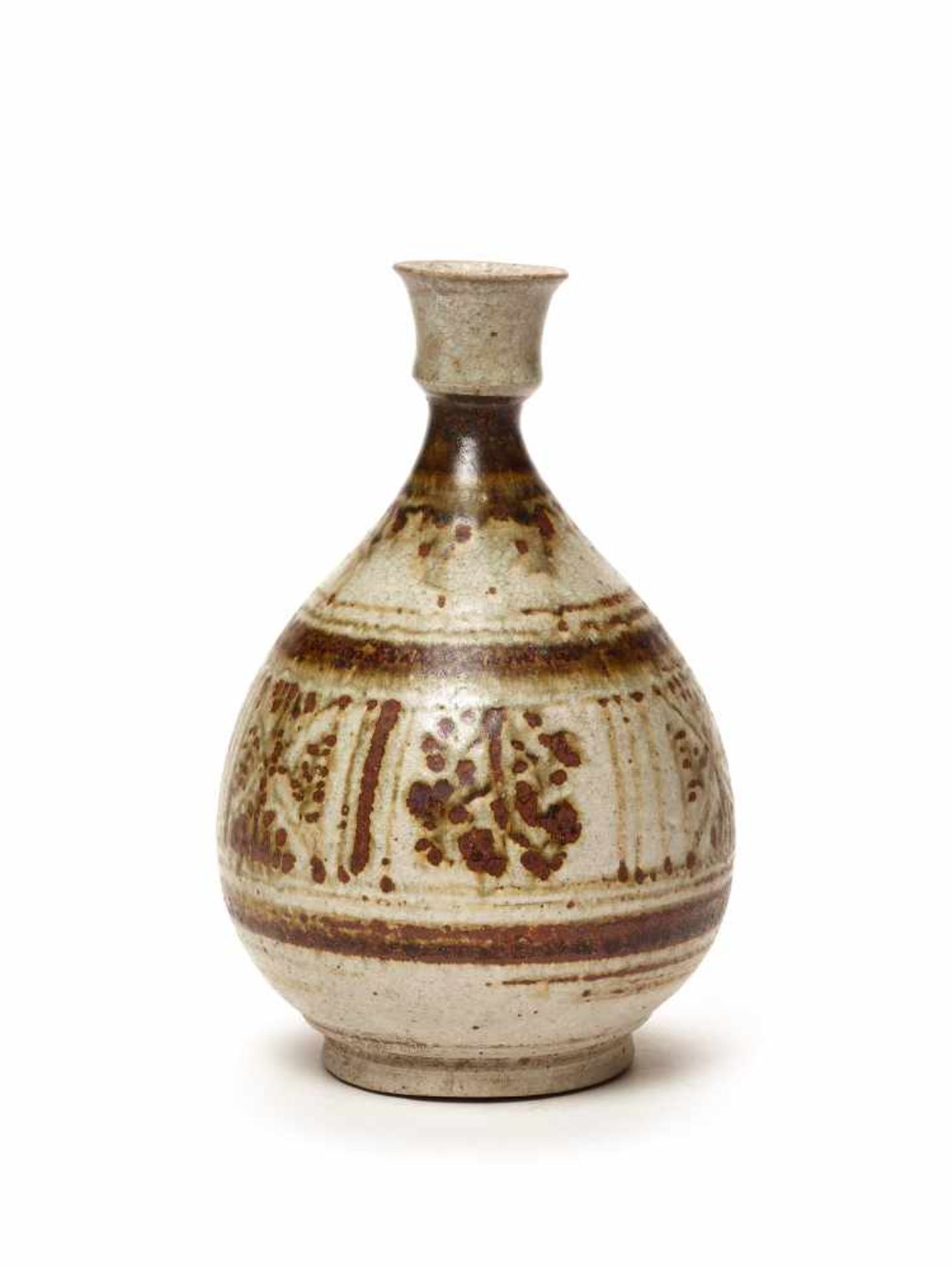 BULBOUS SAWANKHALOK BOTTLE VASE – 14th – 16th CENTURY Stoneware, covered with cream slip and hand