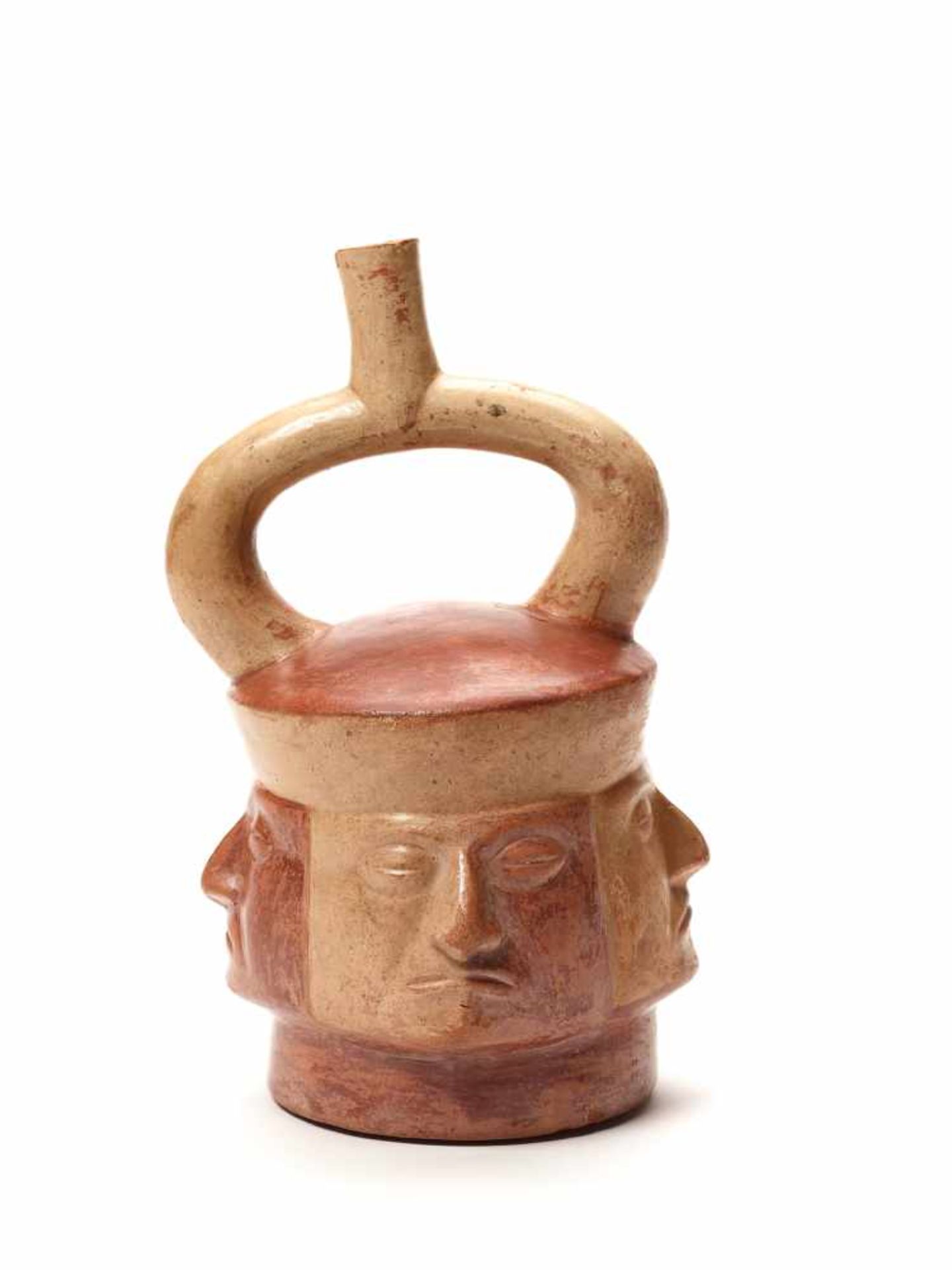 TL-TESTED STIRRUP VESSEL WITH FOUR HEADS – MOCHE CULTURE, PERU, C. 4TH CENTURYPainted fired