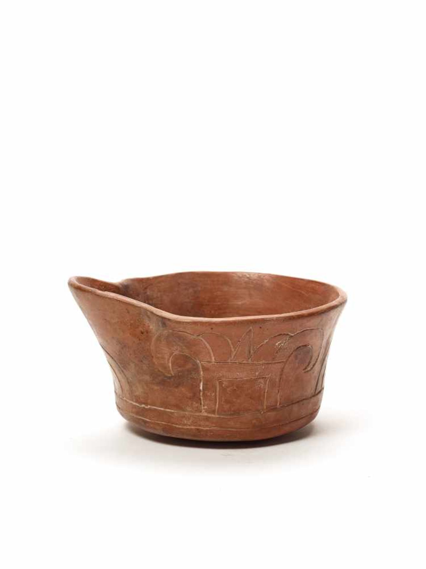 BOWL WITH INCISED DECORATION – CHAVIN CULTURE, PERU, C. 500 BCFired clayChavin culture, Peru, c. 500
