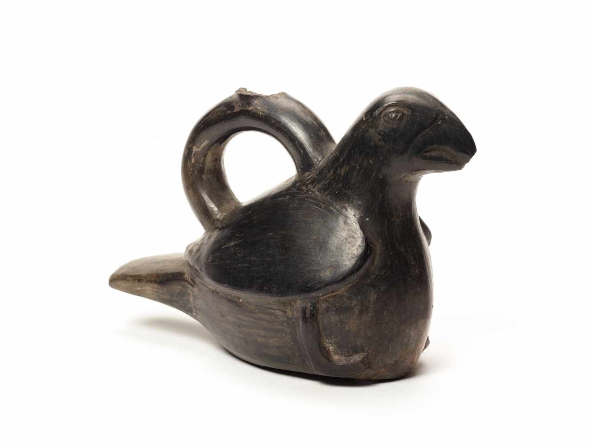 STIRRUP VESSEL - VICUS CULTURE, PERU, C. 100 BC-400 ADBlack fired clayVicus culture, Peru, c. 100 - Image 2 of 3