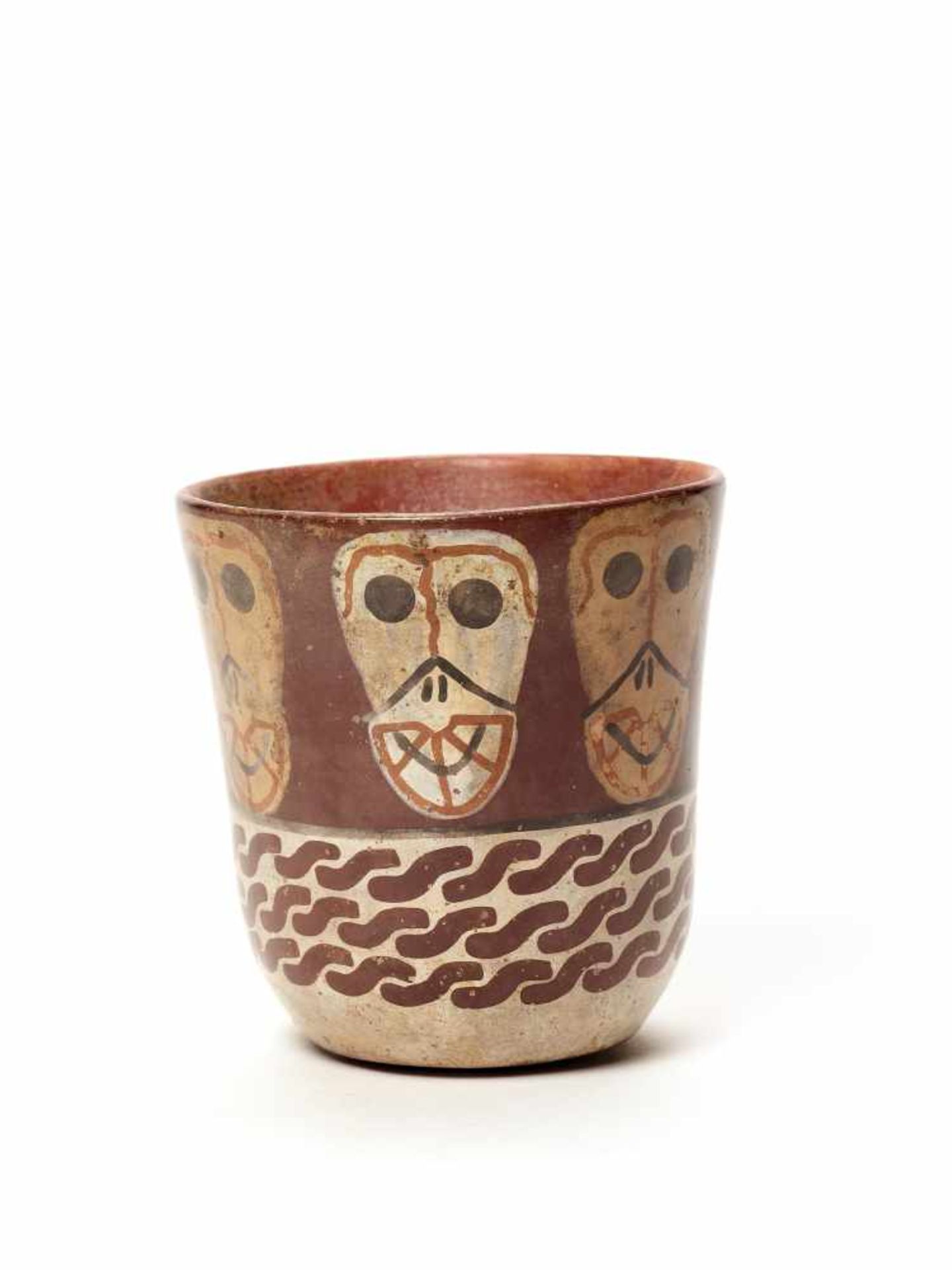 THREE CUPS AND A VESSEL- HUARI/ WARI CULTURE STYLE Painted clayHuari/ Wari culture style, Peru, - Image 4 of 13