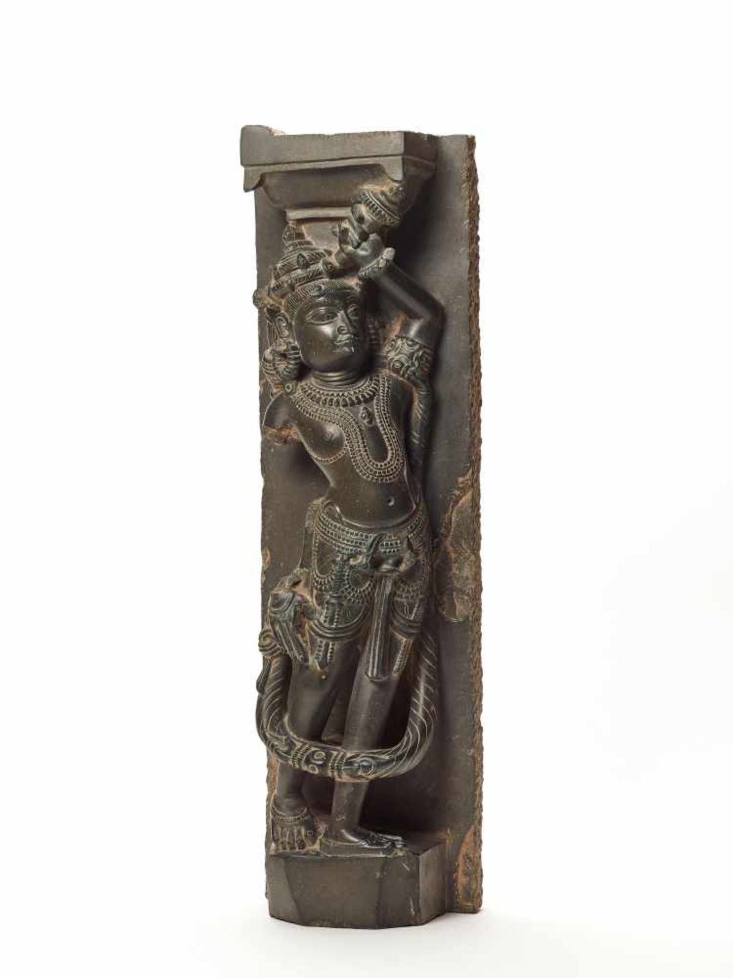 A BLACK STONE STATUE OF A STANDING GODDESS, INDIA ca. 18TH CENTURYThe crowned and bejeweled - Image 3 of 7