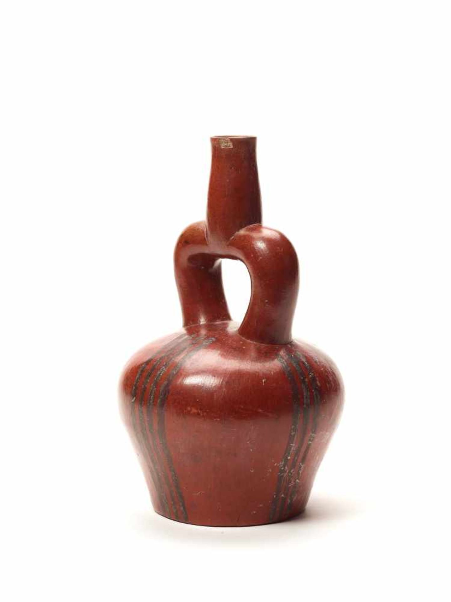 TL TESTED REDDISH STIRRUP VESSEL - CHAVIN CULTURE, PERU, C. 1ST CENTURY BCPainted fired clayChavin - Image 3 of 3