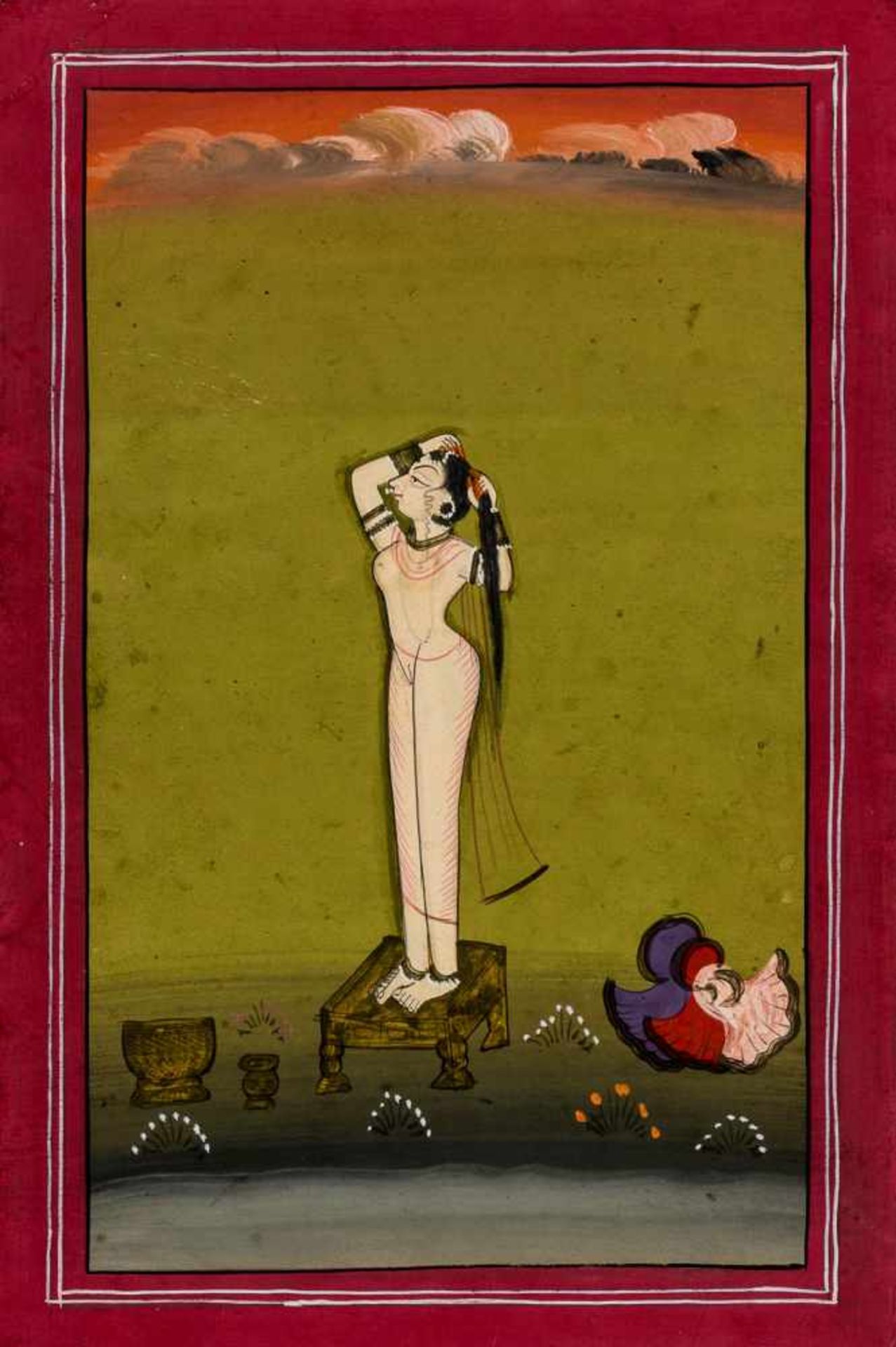 AN EROTIC MINIATURE PAINTING - INDIA, 19TH – EARLY 20th CENTURYGouache on paper India, late 19th –