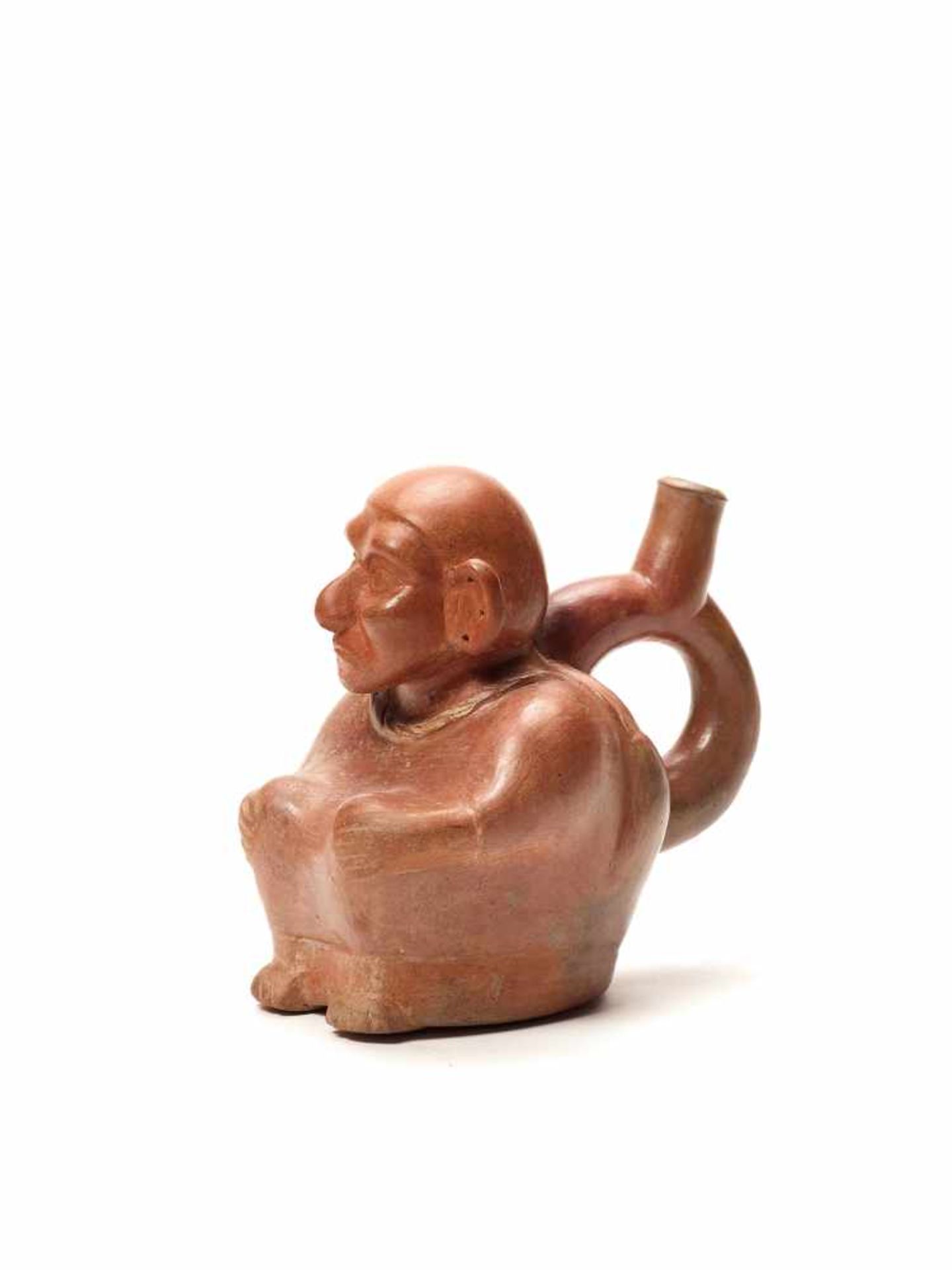 TL-TESTED OLD MAN STIRRUP – MOCHE CULTURE, PERU, C. 5TH CENTURYRed fired clayMoche culture, Peru, c. - Image 3 of 4
