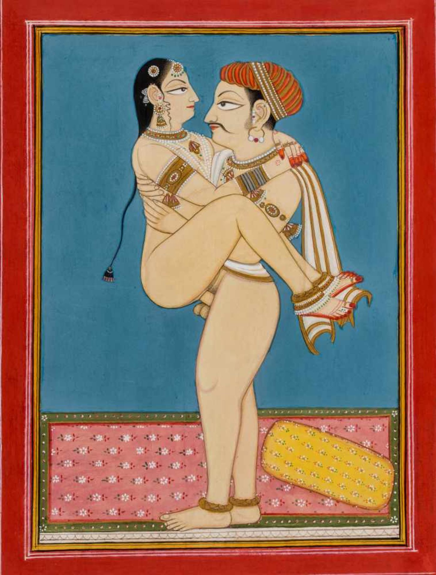 AN EROTIC INDIAN PAINTING - 19TH – EARLY 20th CENTURYGouache and gold paint on paper India, late