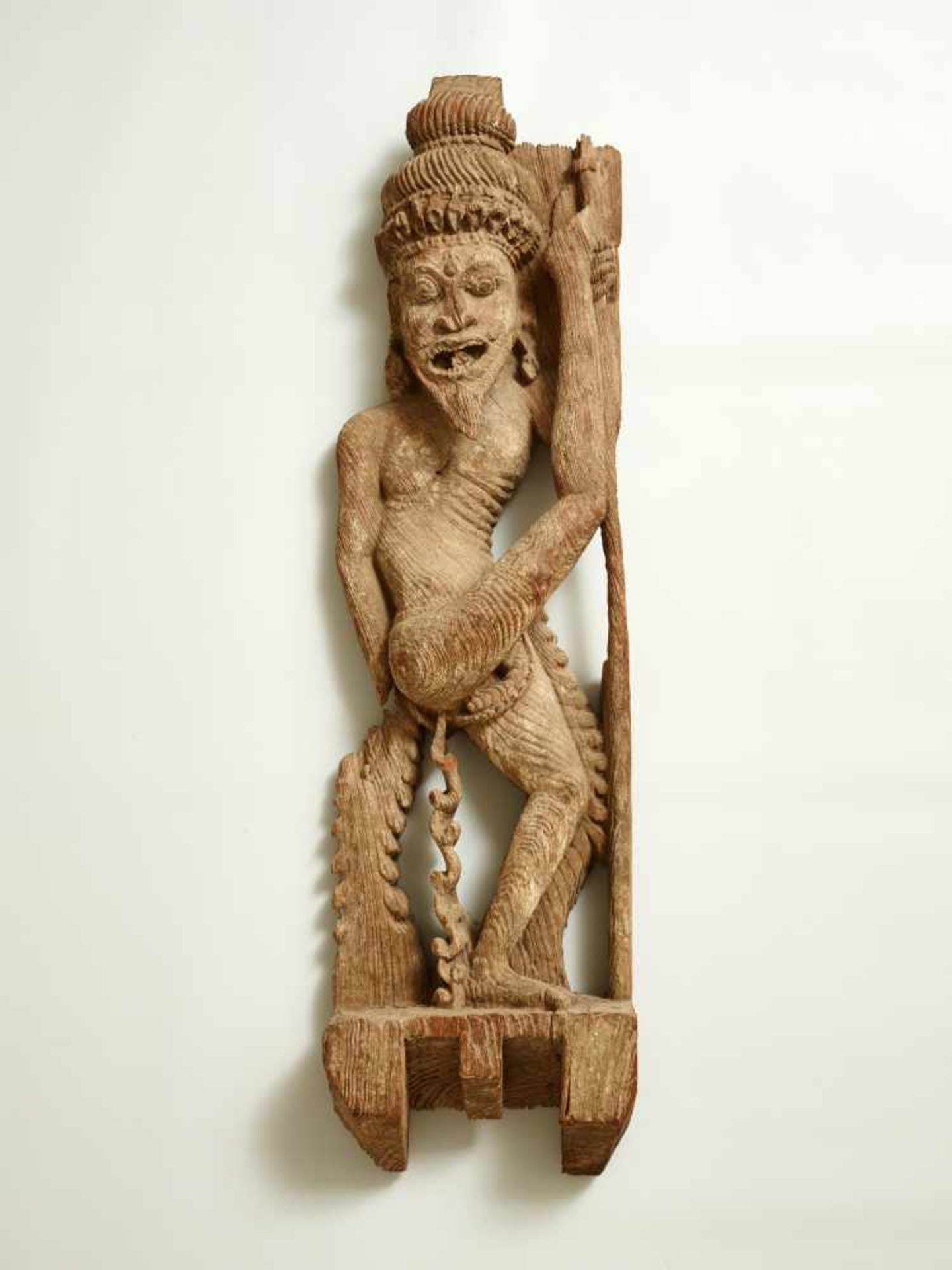 A LARGE AND RARE TAMIL NADU WOOD RELIEF OF THE WISE SAINT RSHIWood relief India, Tamil Nadu, approx.