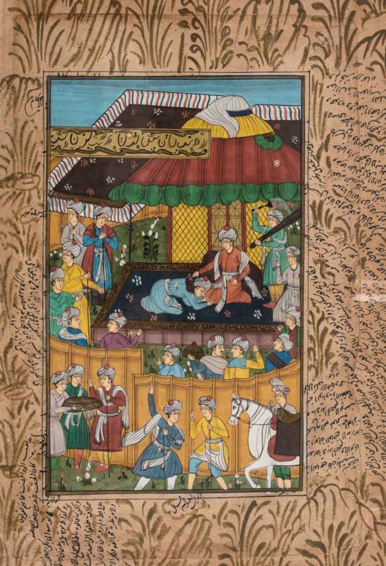 AN INDO-PERSIAN MINIATURE PAINTING - 19th CENTURYMiniature painting with colors and gold on