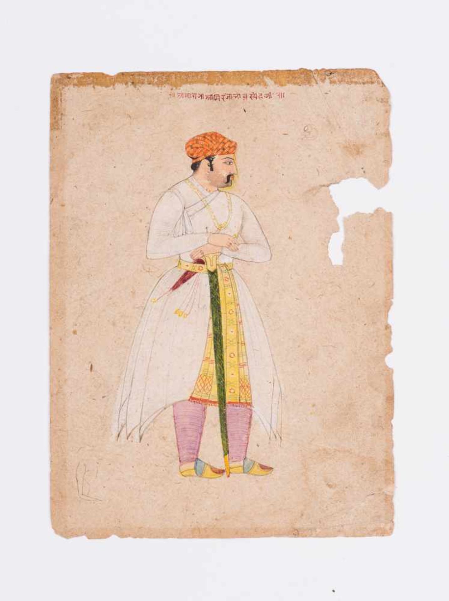 AN INDIAN MINIATURE PORTRAIT PAINTING - 19th CENTURYMiniature painting with colors on paperIndia,