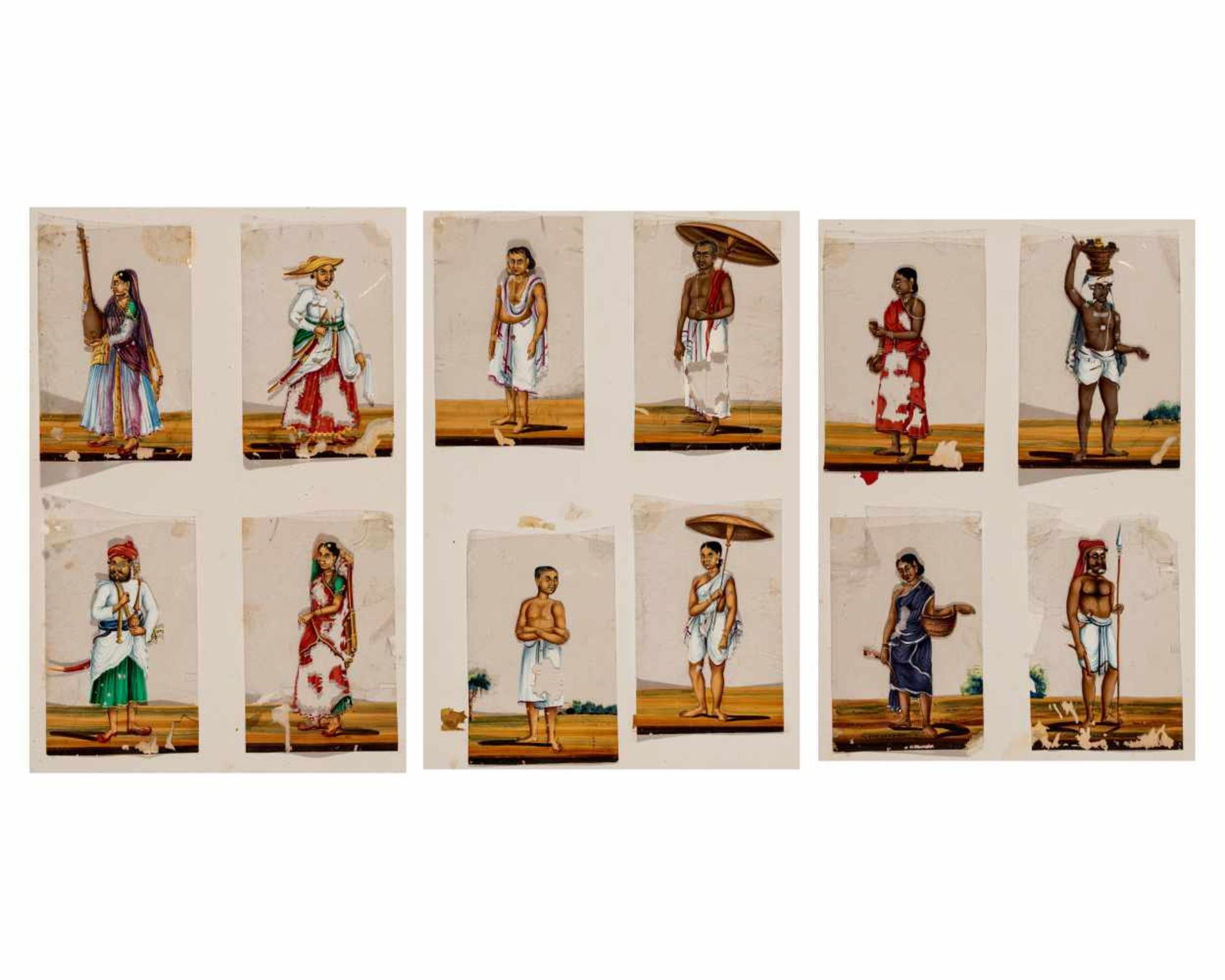 A GROUP OF 12 MINIATURE PORTRAITS ON CELLULOID – 1920sMiniature painting with colors on