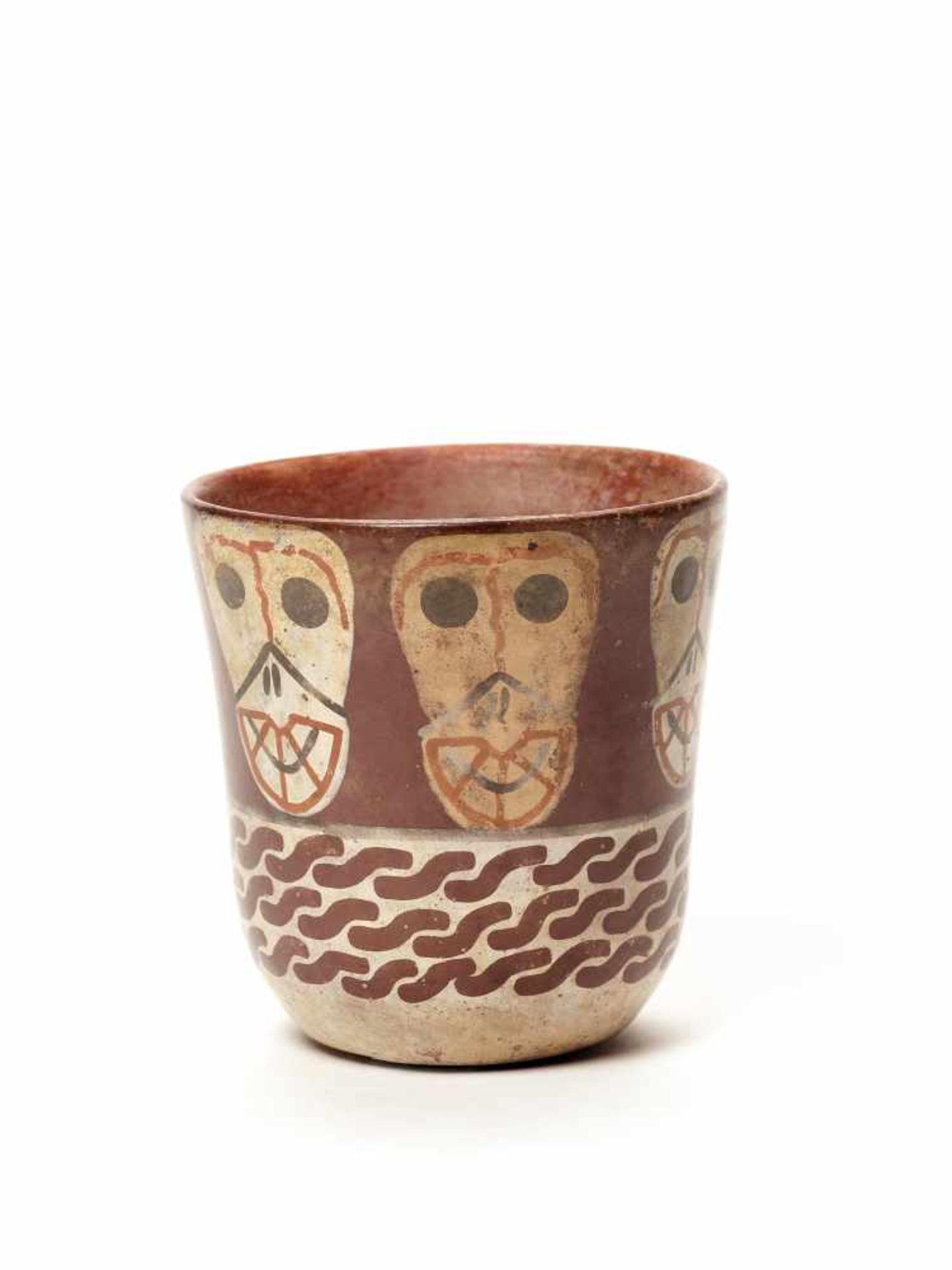 THREE CUPS AND A VESSEL- HUARI/ WARI CULTURE STYLE Painted clayHuari/ Wari culture style, Peru, - Image 3 of 13