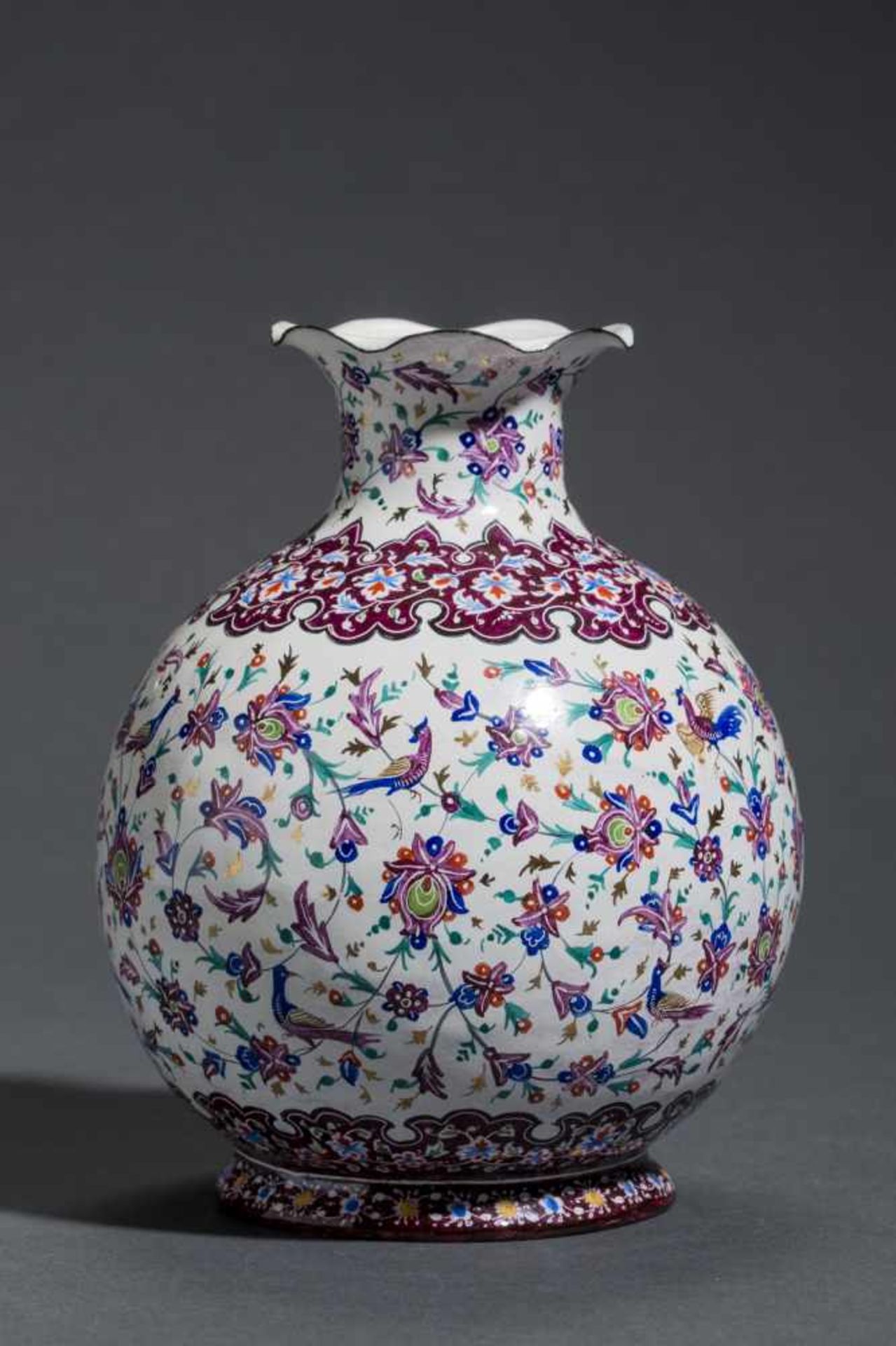 VASE WITH BLOSSOMS-BIRD DECORColorful painting on enamel, some gold Persia, around middle 20th cent. - Image 4 of 4