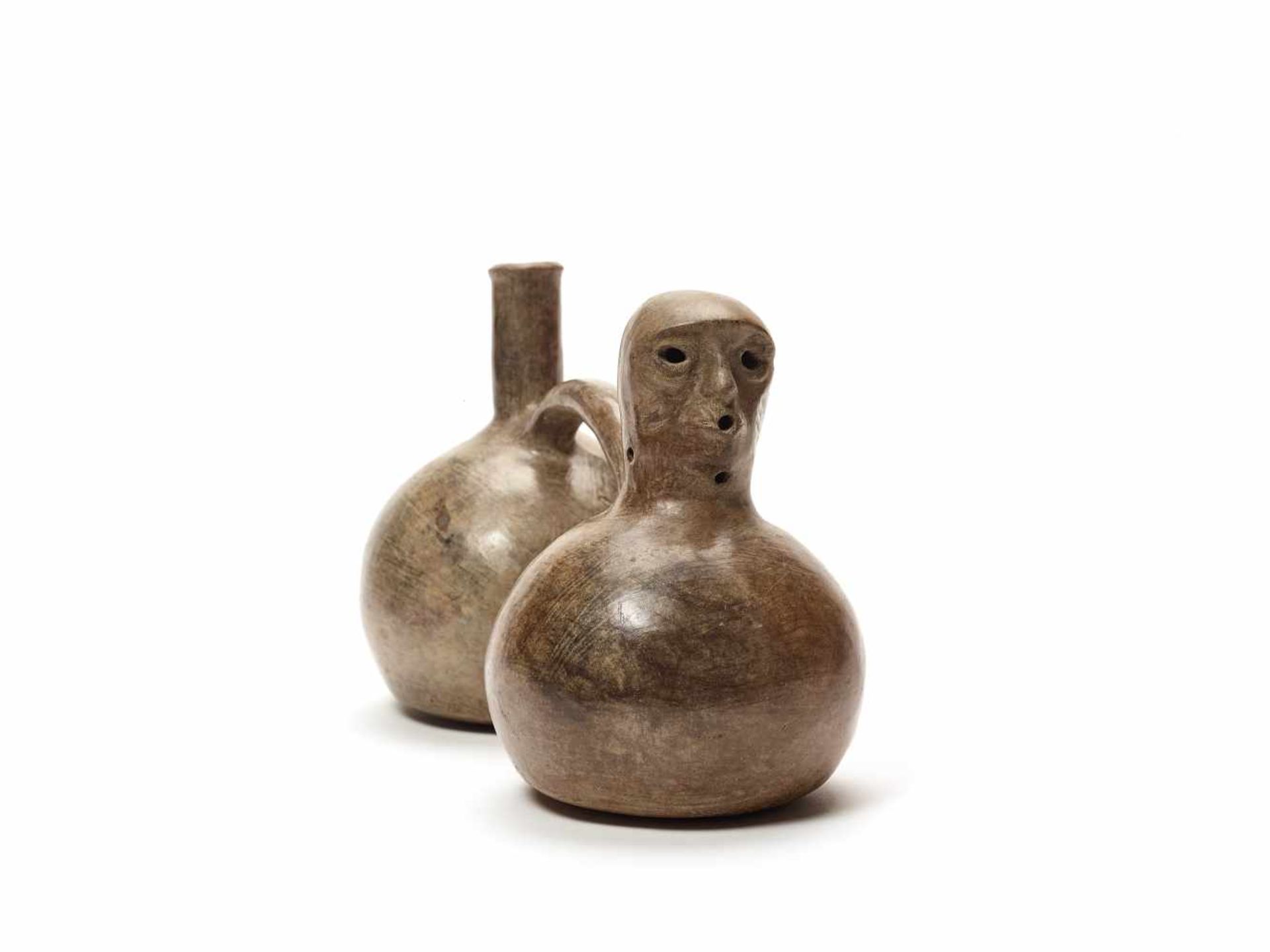 DOUBLE-CHAMBERED WHISTLE VESSEL - MOCHE CULTURE, PERU, C. 400 ADGrayish fired clayMoche culture,