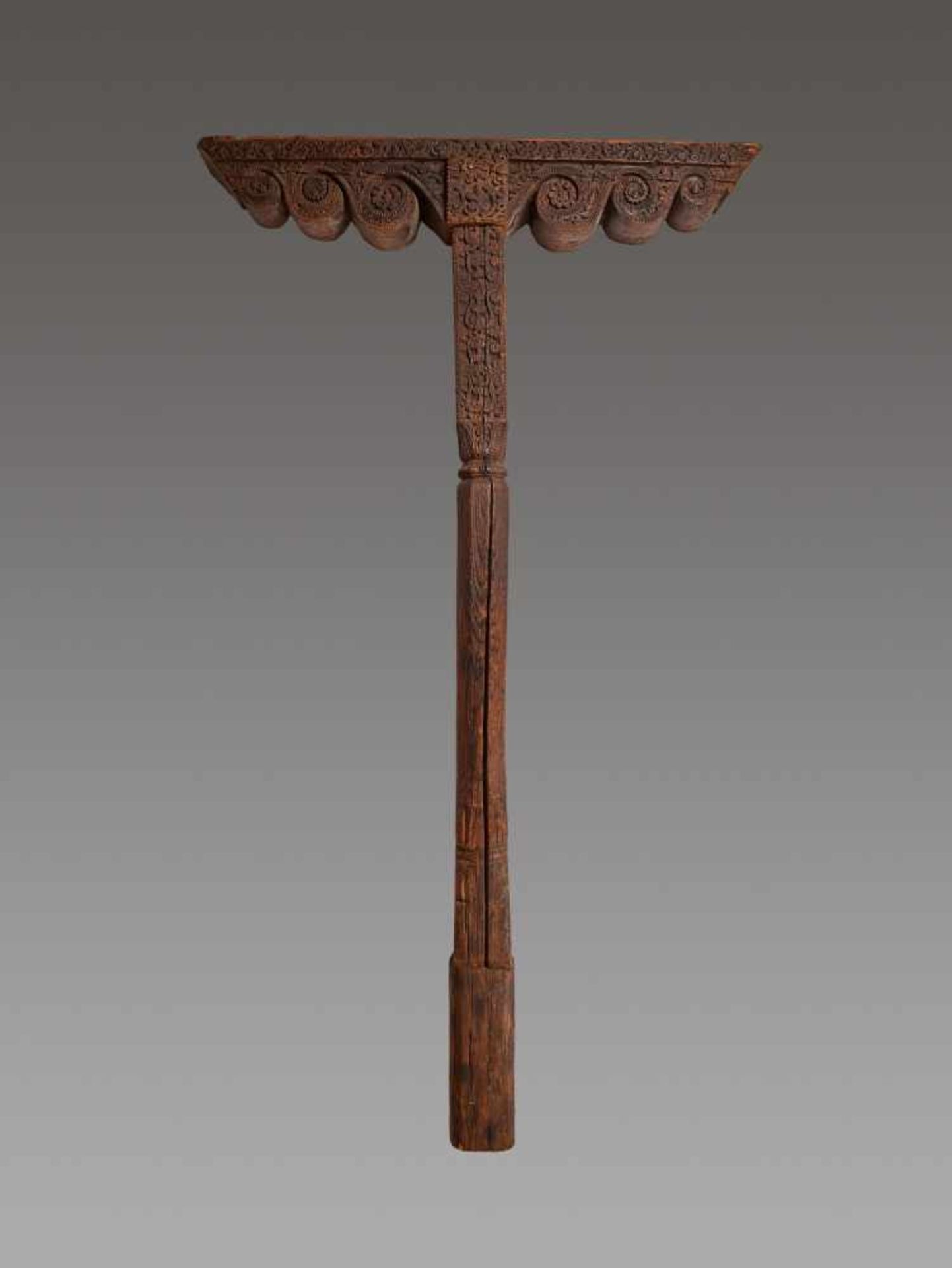 A VERY LARGE WOODEN COLUMN WITH MATCHING CROSSBEAM, SOUTHEAST ASIA, 100 YEARS OLD!Solid wood, carved