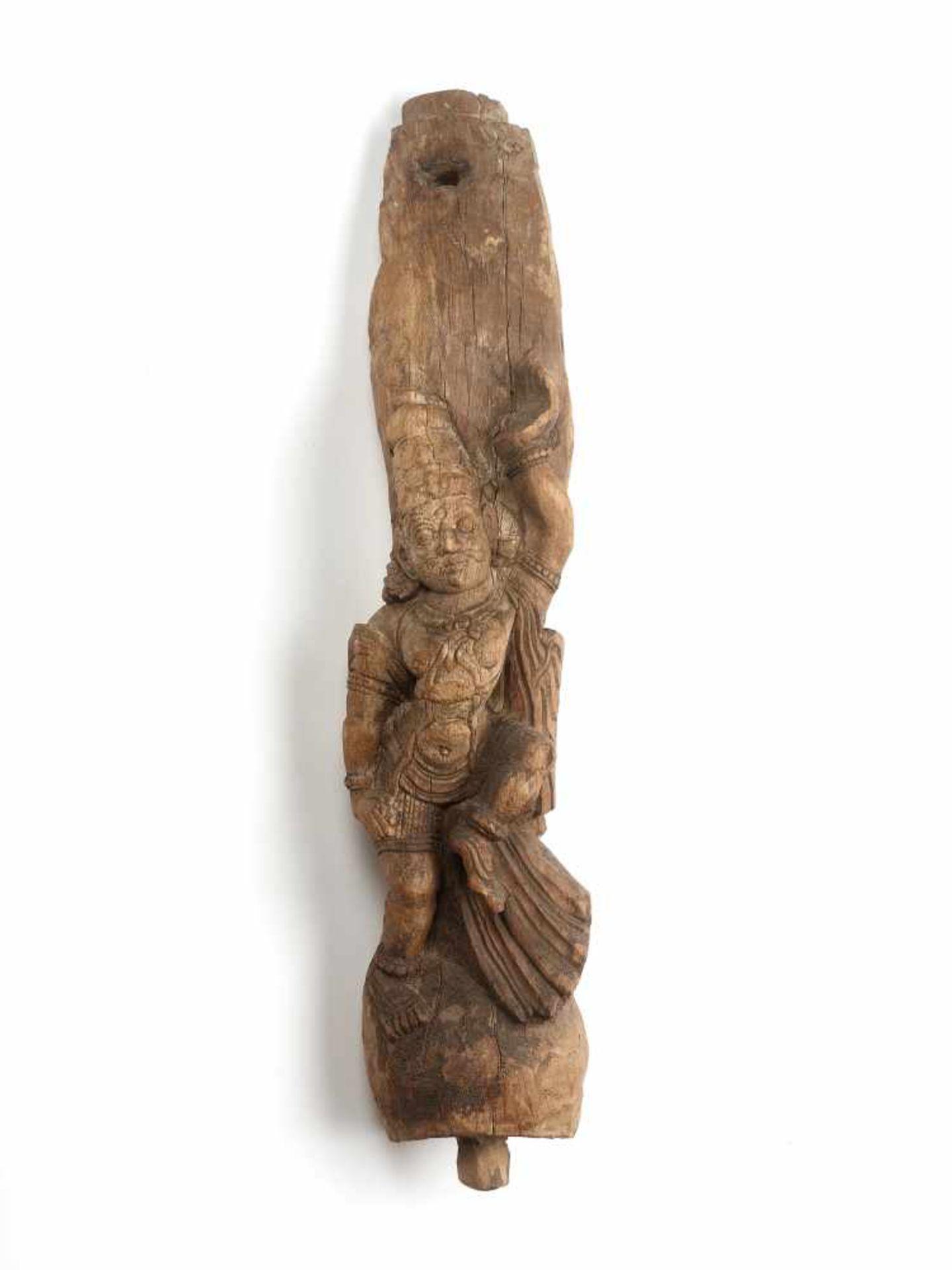 AN EARLY WOOD STATUE OF A DANCING KRISHNA, 19th CENTURYMasterfully carved from of a single and solid