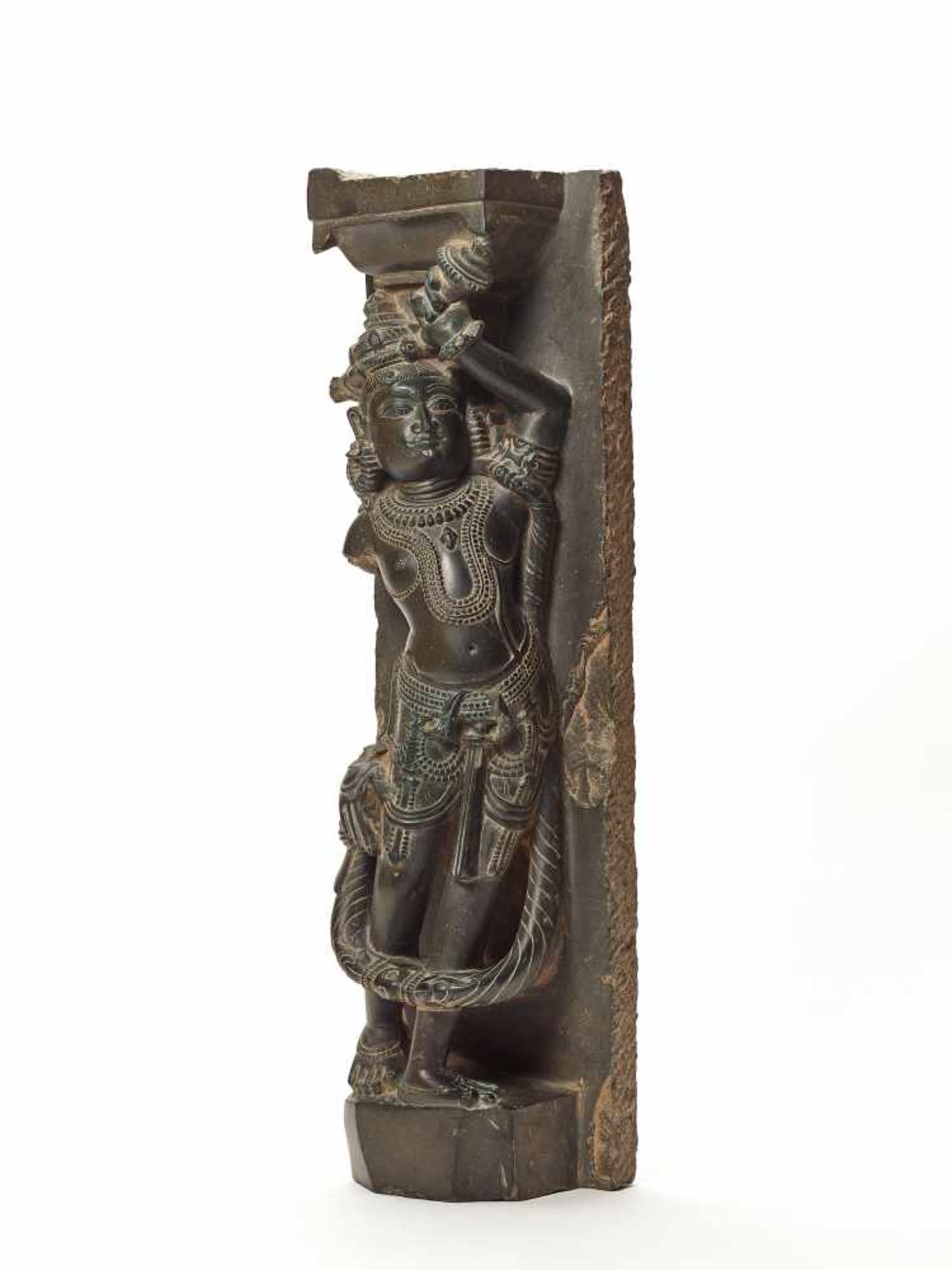 A BLACK STONE STATUE OF A STANDING GODDESS, INDIA ca. 18TH CENTURYThe crowned and bejeweled - Image 4 of 7