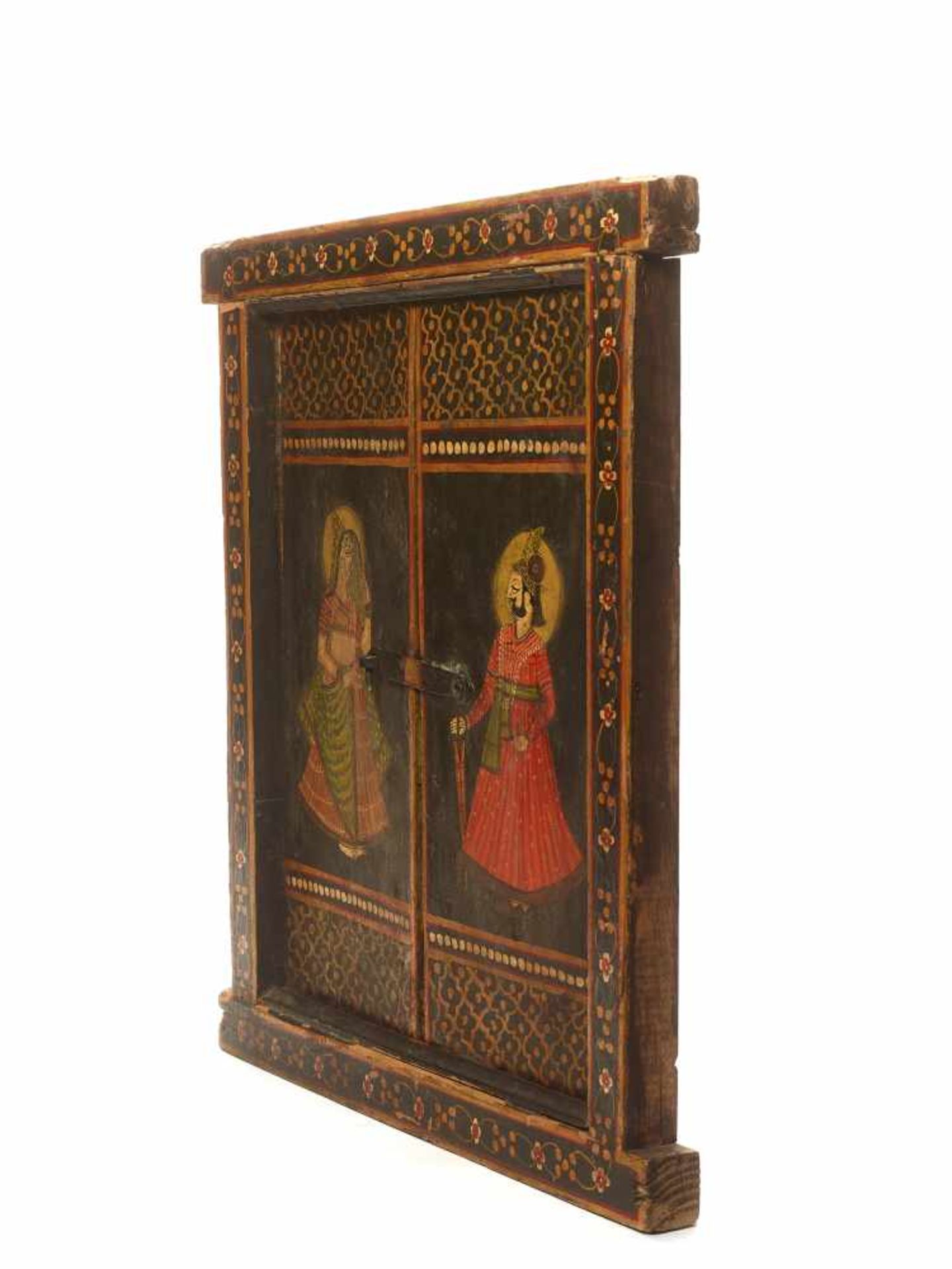 A DOUBLE-FOLDING WOODEN WINDOW - INDIA, 19TH CENTURYIndia, late 19th centuryPainted wood and - Image 3 of 4
