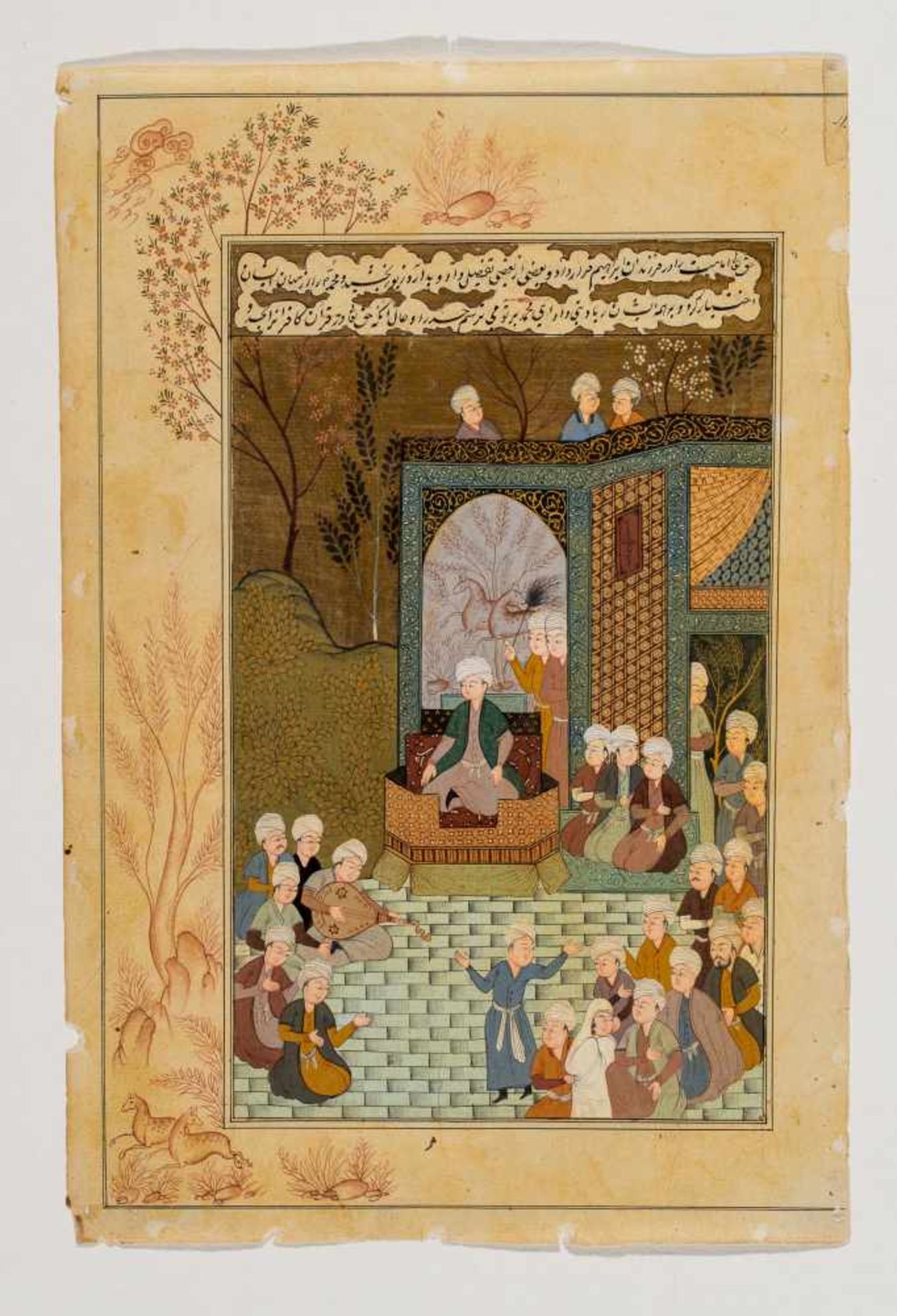 MAHARAJA ON A THRONE WITH ENTOURAGE – INDO-PERSIAN, 19TH CENTURYMiniature painting with gouache