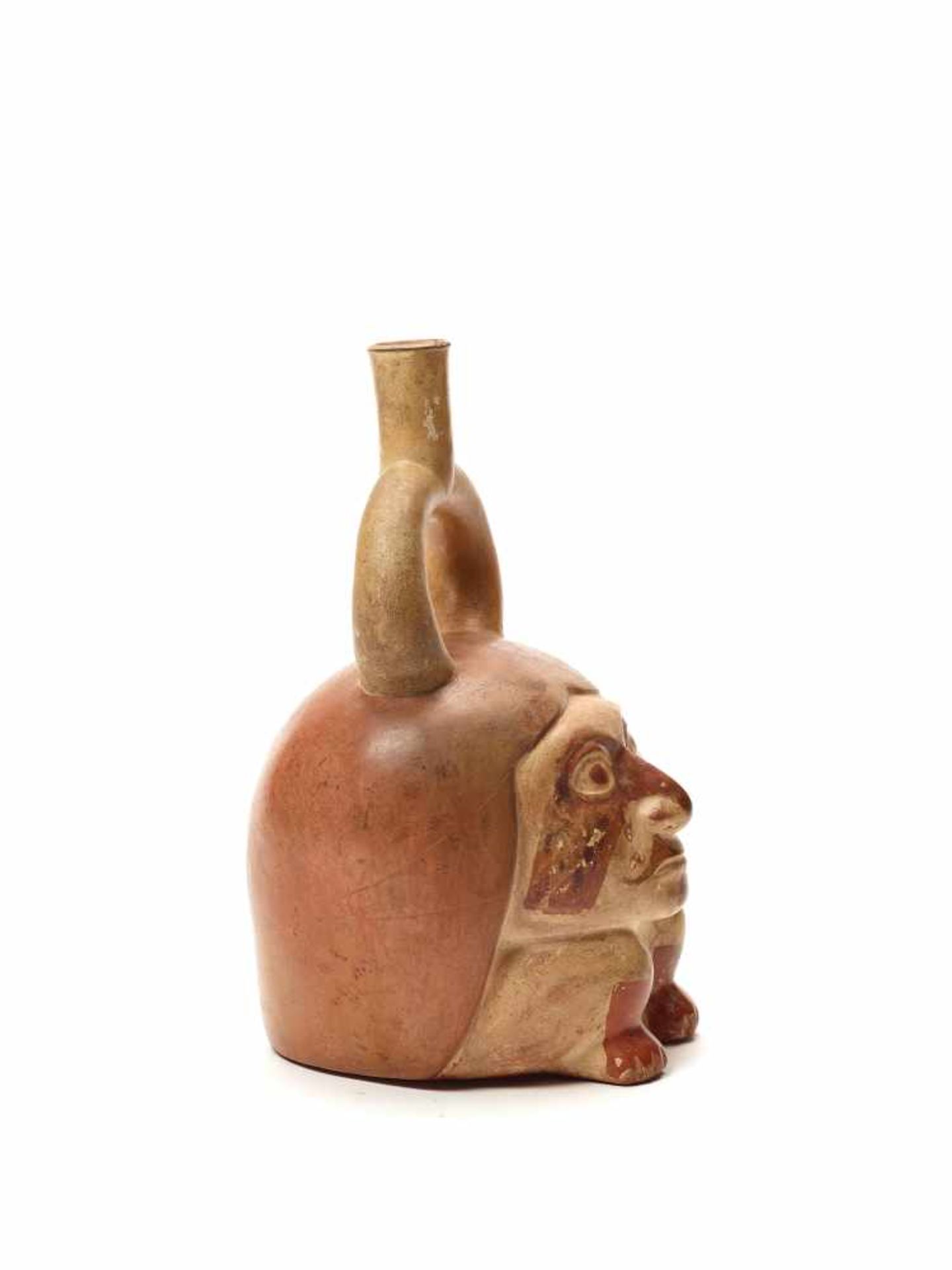 TL TESTED HEAD SHAPE STIRRUP VESSEL - MOCHE CULTURE, PERU, C. 1ST CENTURYFired clay with red color - Image 4 of 4