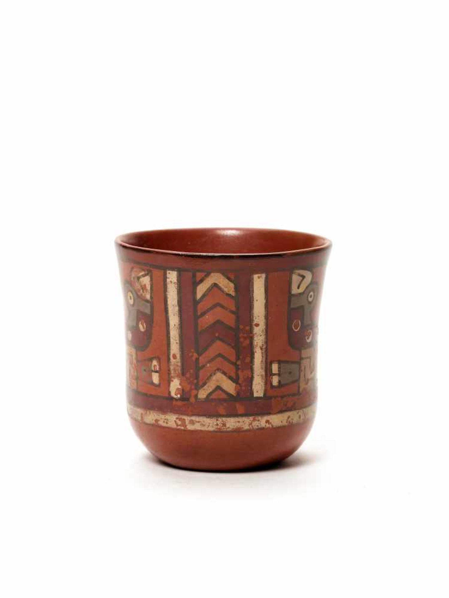 THREE CUPS AND A VESSEL- HUARI/ WARI CULTURE STYLE Painted clayHuari/ Wari culture style, Peru, - Image 9 of 13