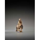 AN IVORY NETSUKE OF A TAOIST IMMORTAL ON HORSEBACK SIGNED MASANAOSigned Masanao, ivory netsukeJapan,