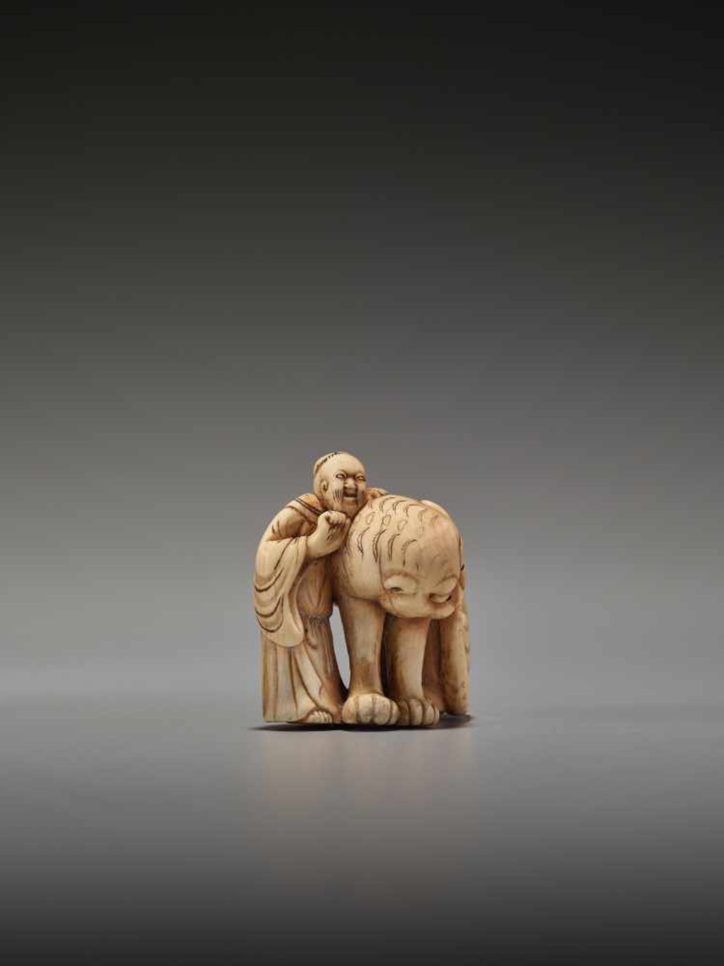 A RARE IVORY NETSUKE DEPICTING SENNIN BUKAN ZENSHIUnsigned, ivory netsukeJapan, 19th century, Edo - Image 5 of 7