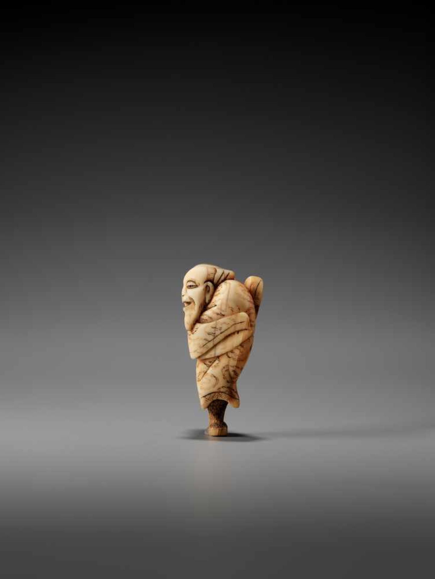 AN IVORY NETSUKE OF THE SENNIN TOBOSAKU BY MASAMORIBy Masamori, ivory netsukeJapan, 19th century, - Bild 4 aus 7