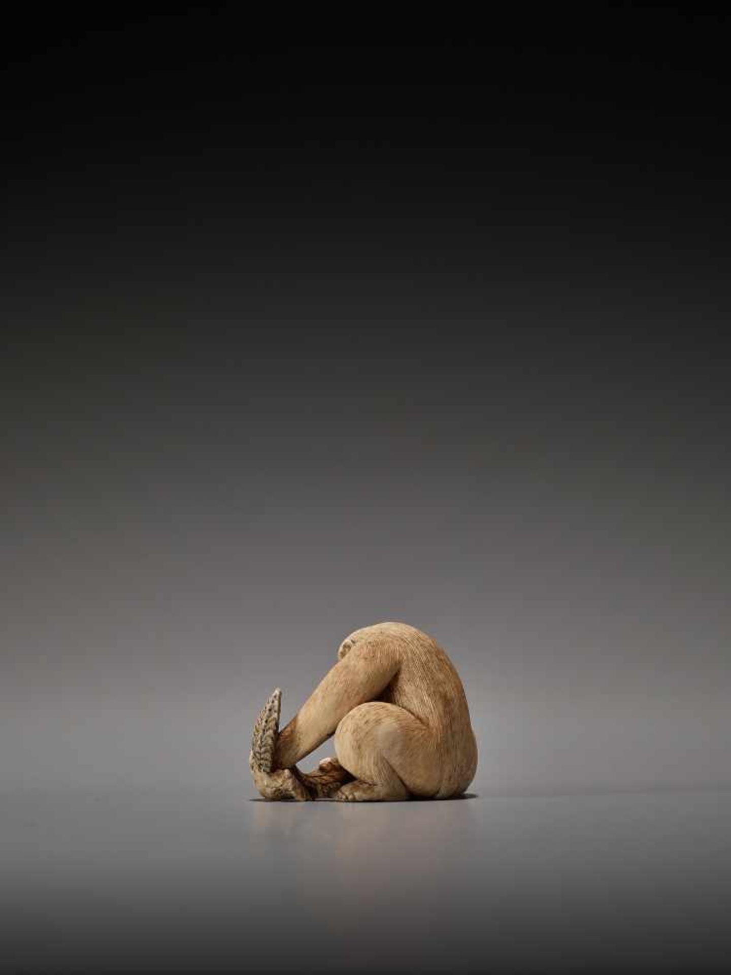 AN IVORY NETSUKE OF A MONKEY TEACHING HIS YOUNG BY SEIGYOKUBy Seigyoku, ivory netsukeJapan, late - Image 4 of 9