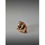 A RARE IVORY NETSUKE OF TWO GROOMING MONKEYS BY MASANAO OF KYOTOBy Masanao, ivory netsukeJapan,