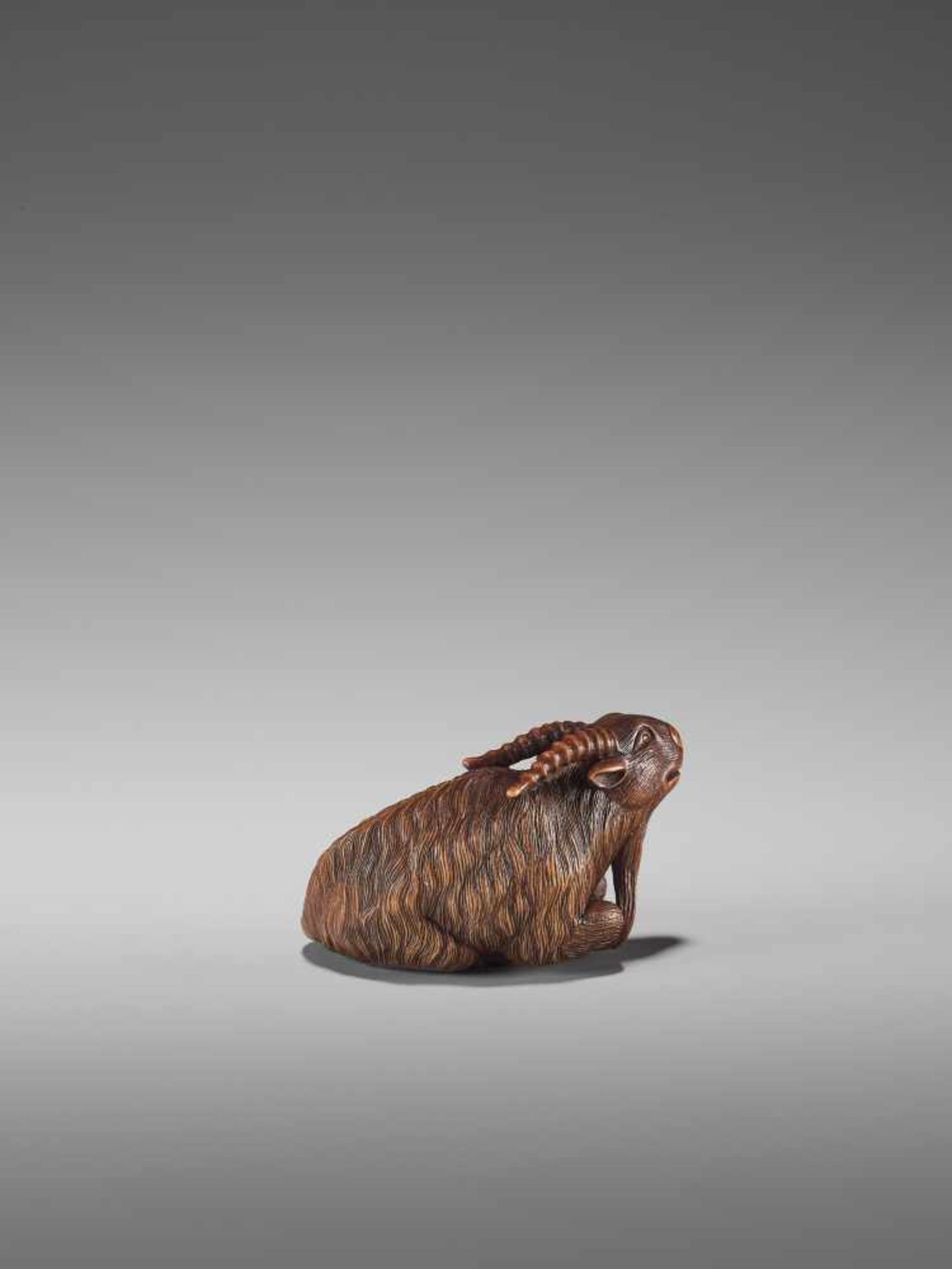 A FINE WOOD NETSUKE OF A GOAT BY KOKEIBy Kokei, wood netsukeJapan, Kuwana, Ise province, early - Bild 3 aus 14