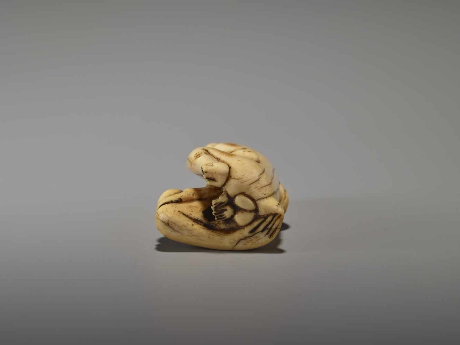 A RARE AND EARLY IVORY NETSUKE OF TWO MONKEYSUnsigned, ivory netsukeJapan, 18th century, Edo - Bild 7 aus 9