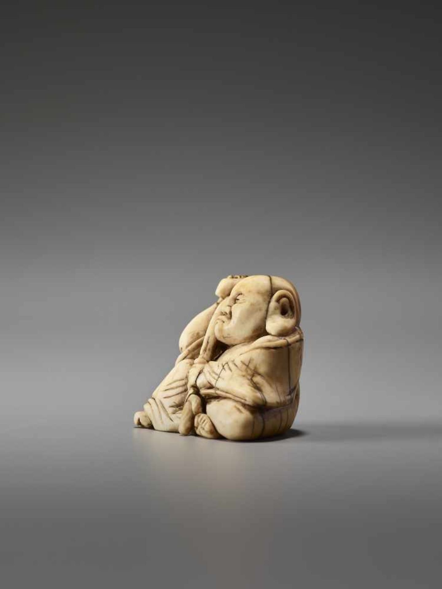 AN IVORY SEAL NETSUKE OF HOTEIThe seal reading Masashige, ivory seal netsukeJapan, late 18th – early - Image 3 of 7