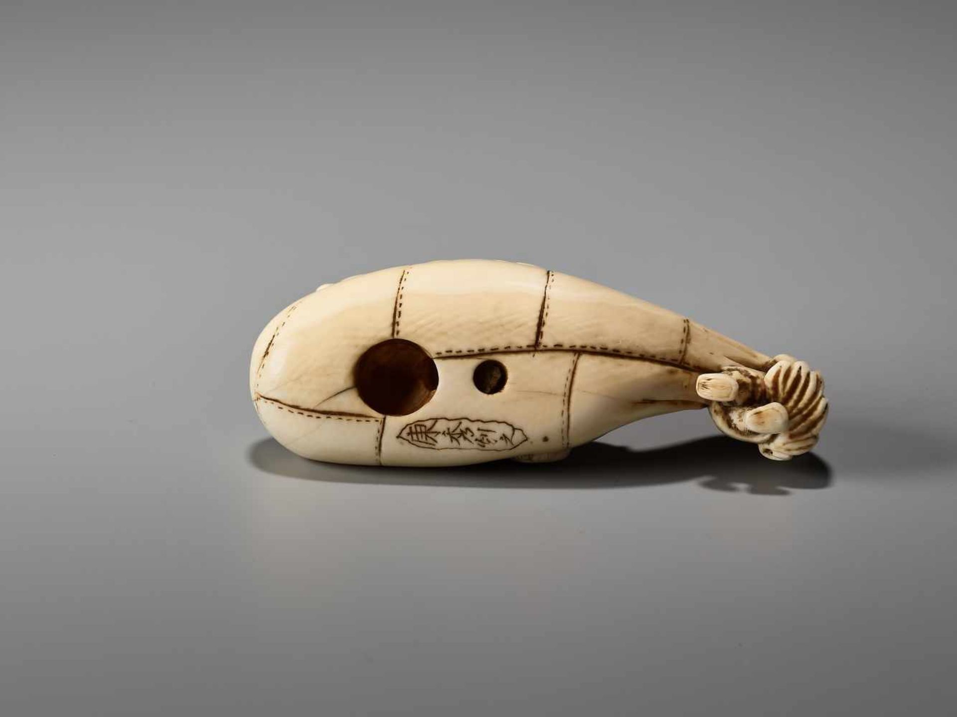 AN UNUSUAL IVORY NETSUKE OF HOTEI LAUGHING AND A BOY BY YASUHIDEBy Yasuhide, ivory netsukeJapan, - Image 3 of 4