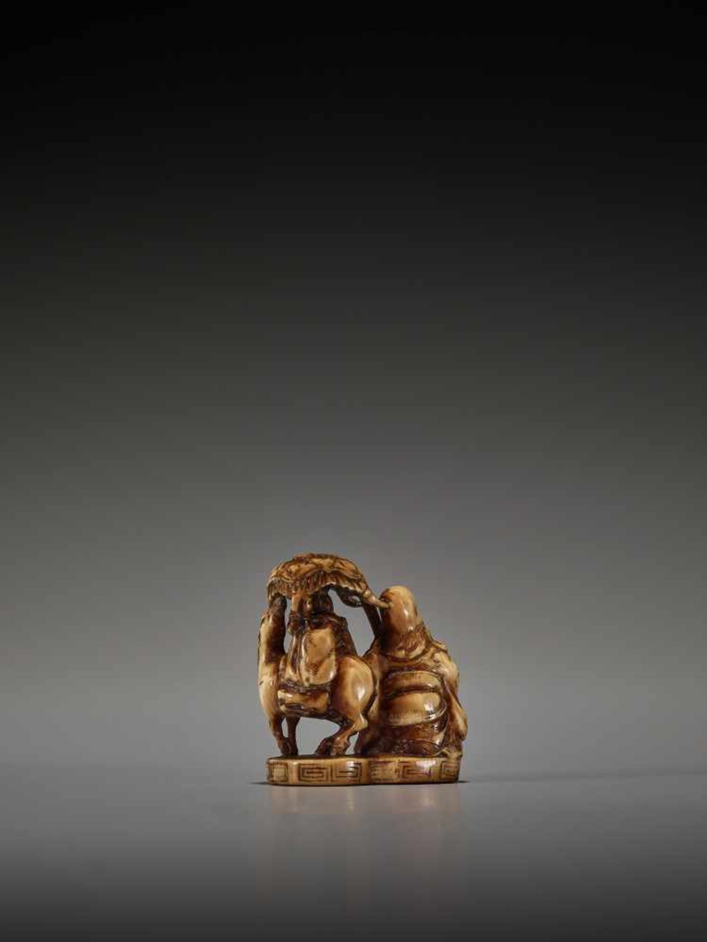 A RARE IVORY NETSUKE OF JUROJIN AND BENTEN BY JORYUBy Joryu, ivory netsukeJapan, 19th century Edo - Image 5 of 8